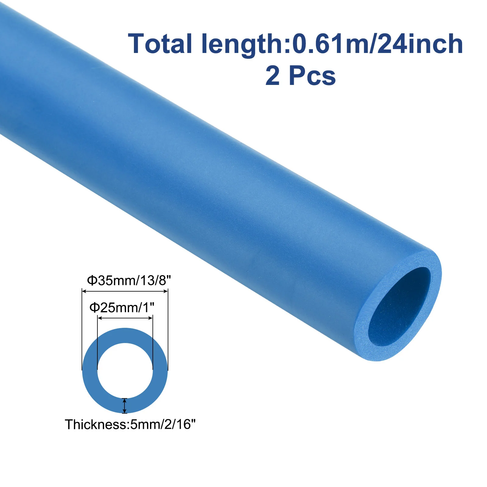 2pcs Pipe Insulation Foam Tube Lagging Insulation 25mm ID 35mm OD 24" Blue - Image 2
