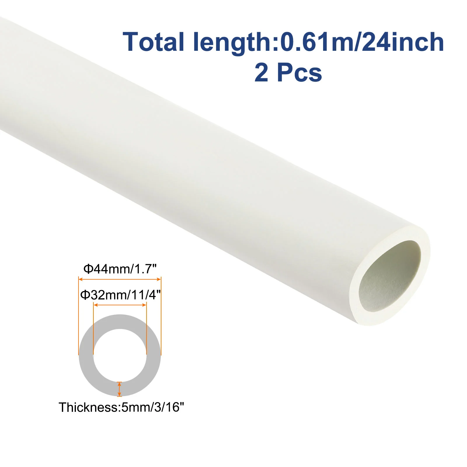 2pcs Pipe Insulation Foam Tube Lagging Insulation 32mm ID 44mm OD 24" White - Image 2