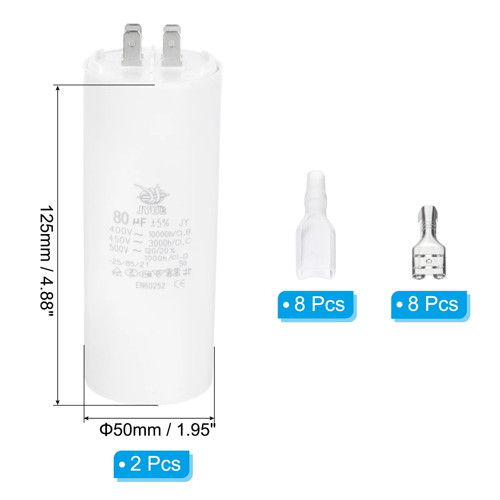 CBB60 80uF Run Capacitor,2 Pcs AC450V 4 Pin Double Insert with Sheath Spring - Image 2