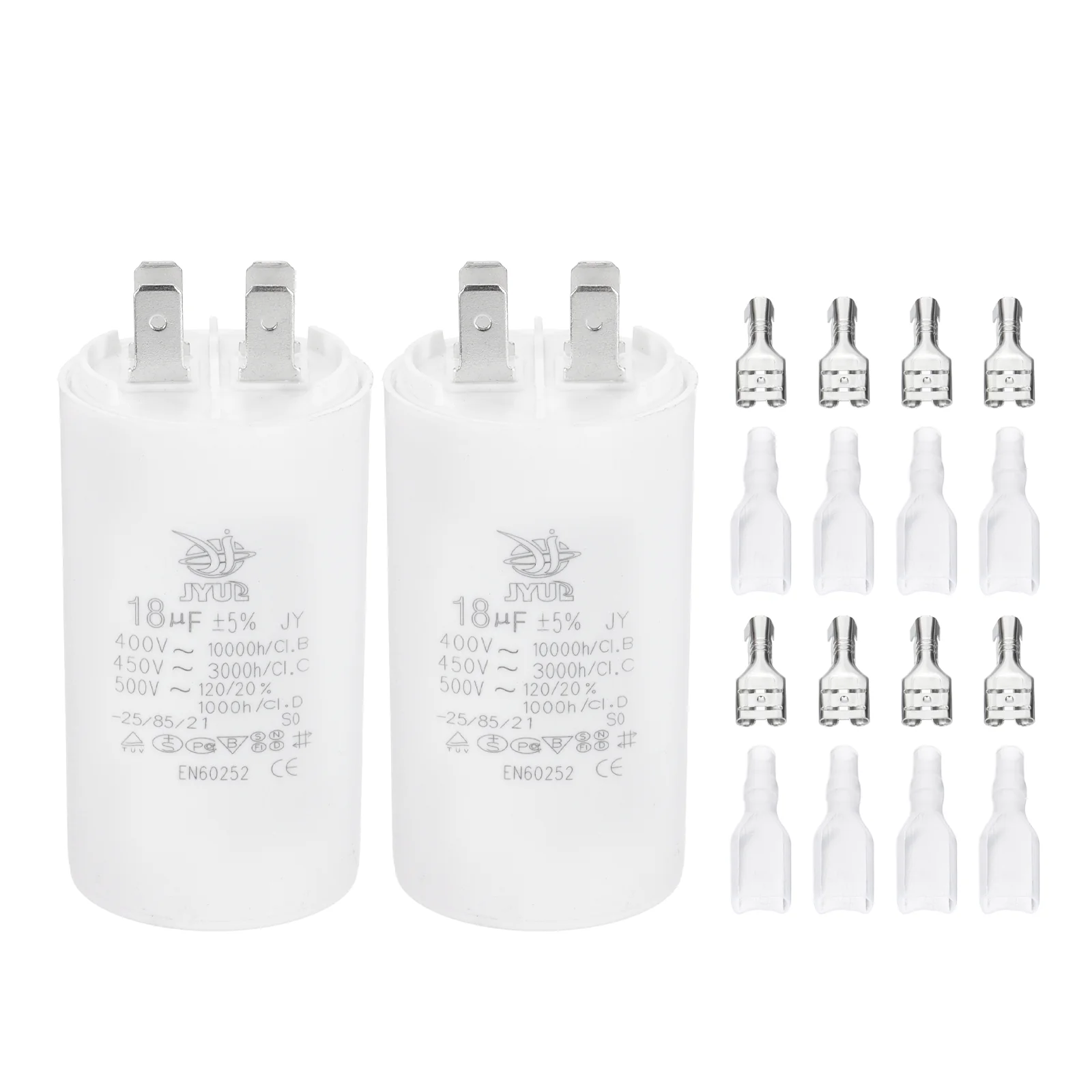 CBB60 18uF Run Capacitor,2 Pcs AC450V 4 Pin Double Insert with Sheath Spring