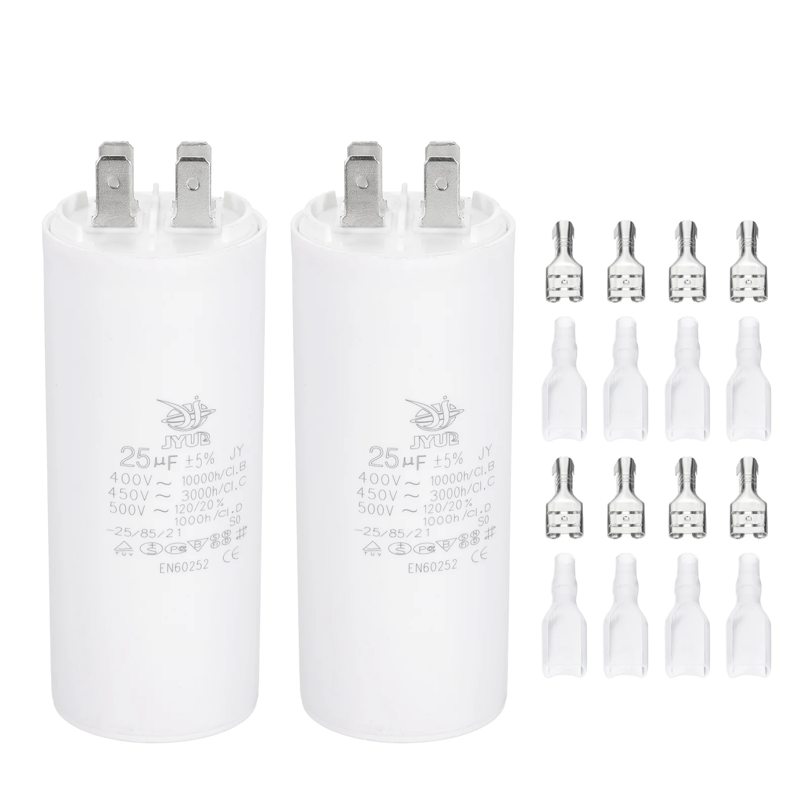 CBB60 25uF Run Capacitor,2 Pcs AC450V 4 Pin Double Insert with Sheath Spring