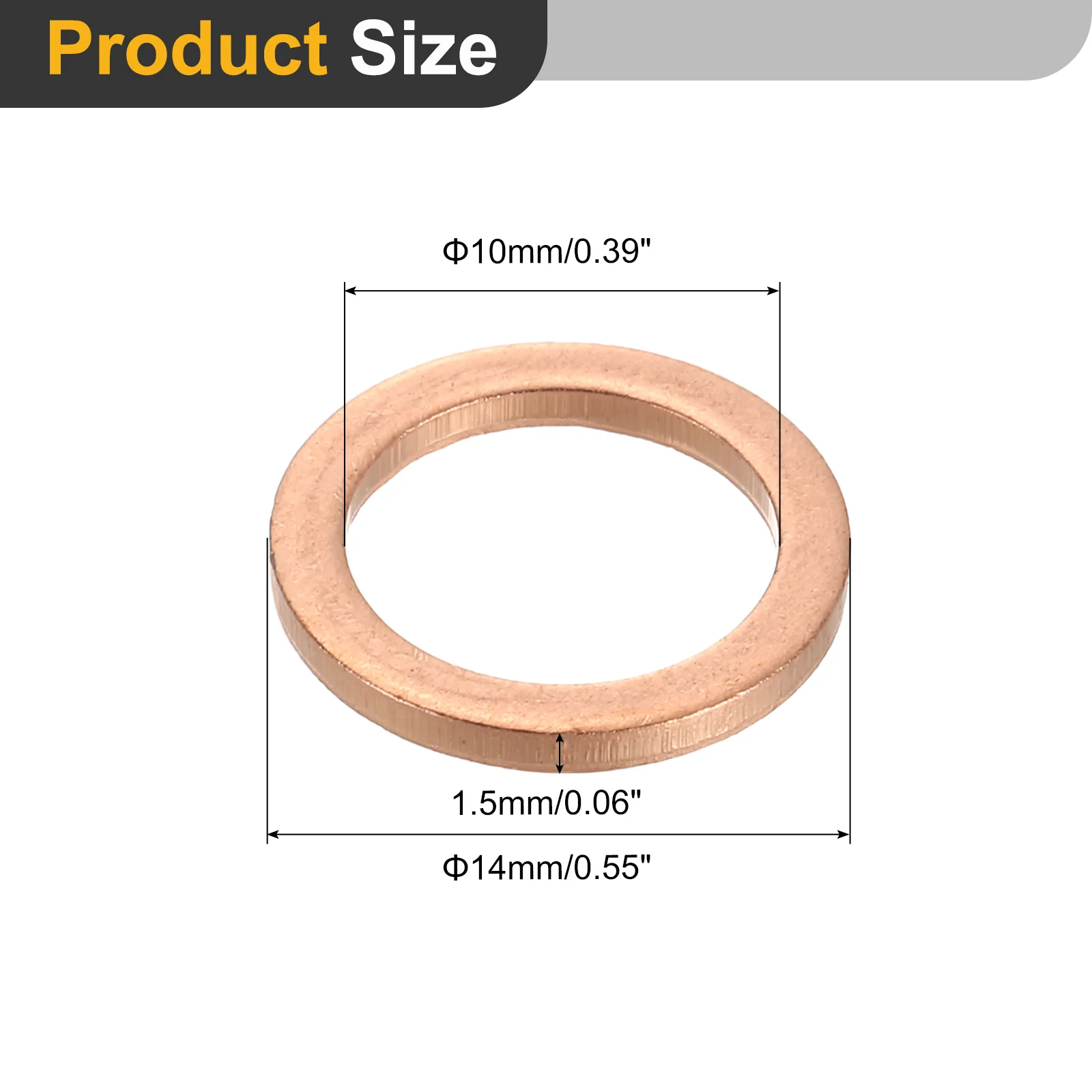 Uxcell M10 Flat Washer, 36Pcs Copper Ring Washer 14mm OD 1.5mmThick Sealing Gasket Ring - Image 2