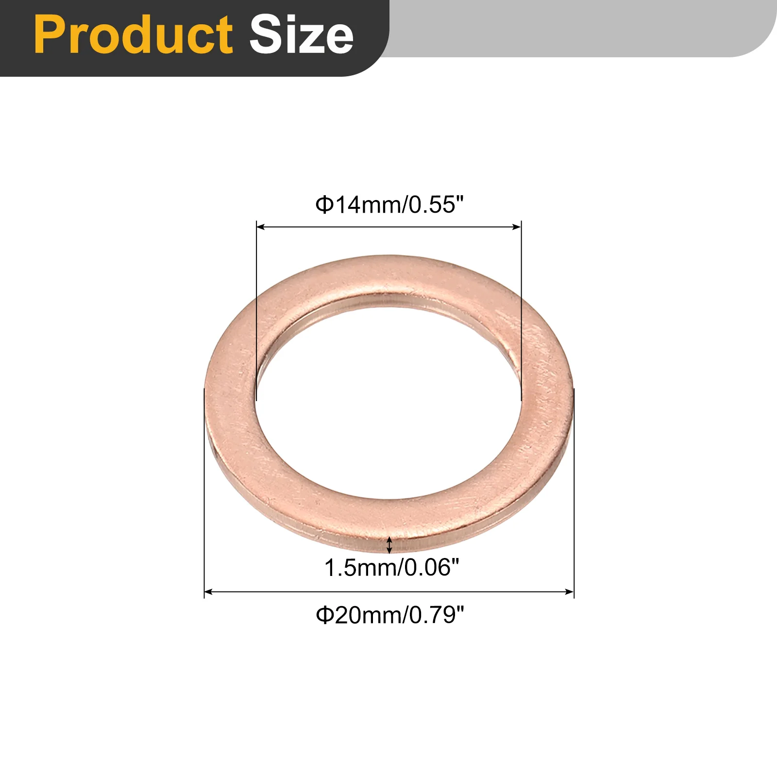 Uxcell M14 Flat Washer, 12Pcs Copper Ring Washer 20mm OD 1.5mmThick Sealing Gasket Ring - Image 2