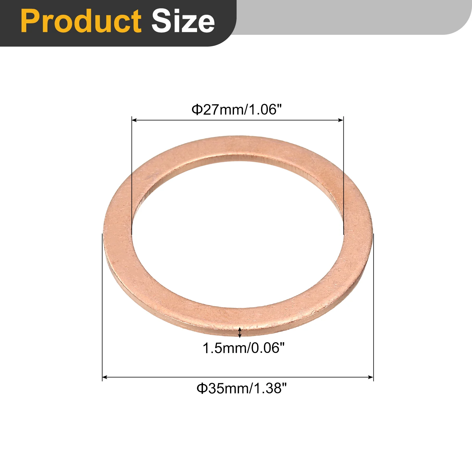 Uxcell M27 Flat Washer, 3Pcs Copper Ring Washer 35mm OD 1.5 Thick Sealing Gasket Ring - Image 2