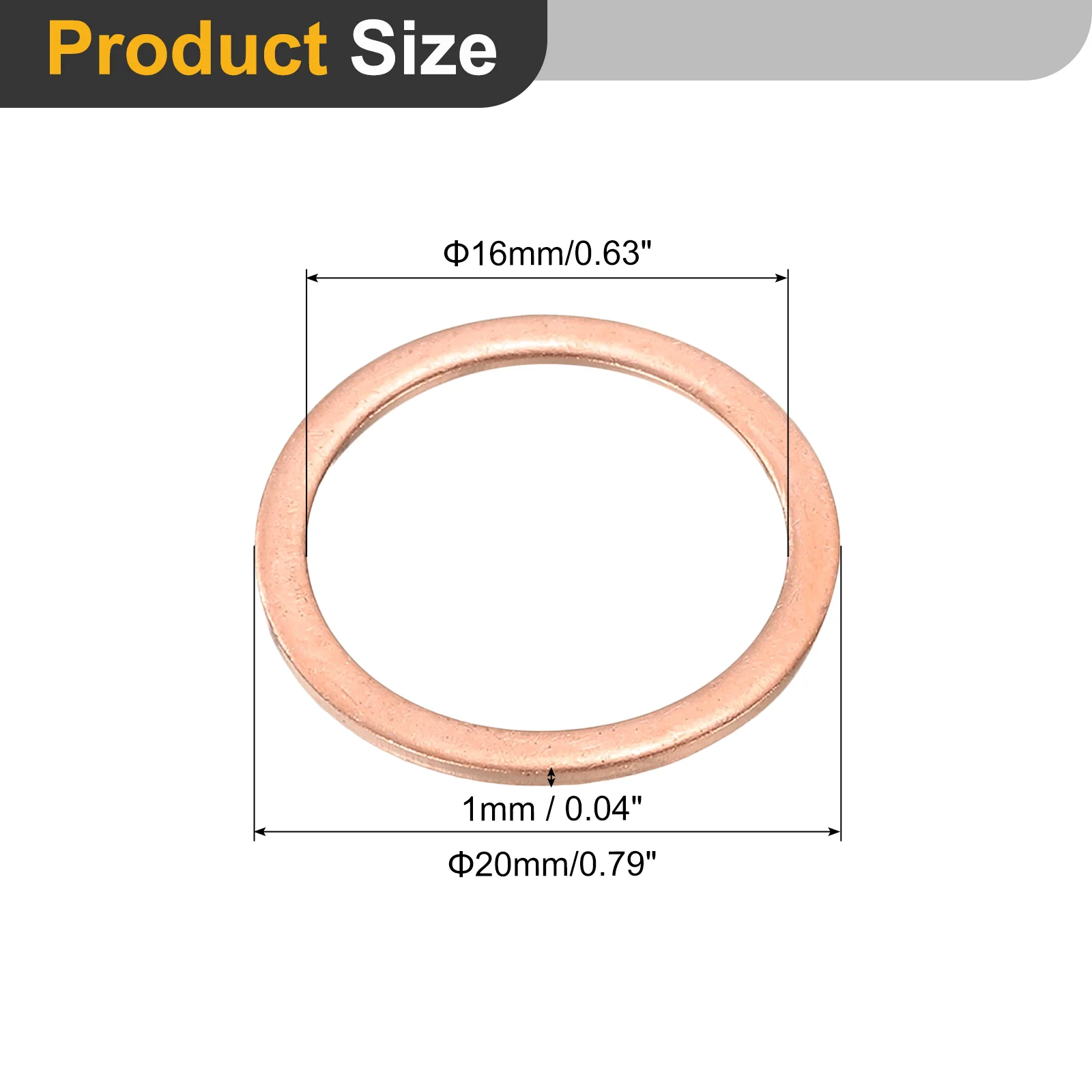 Uxcell M16 Flat Washer, 16Pcs Copper Ring Washer 20mm OD 1 Thick Sealing Gasket Ring - Image 2