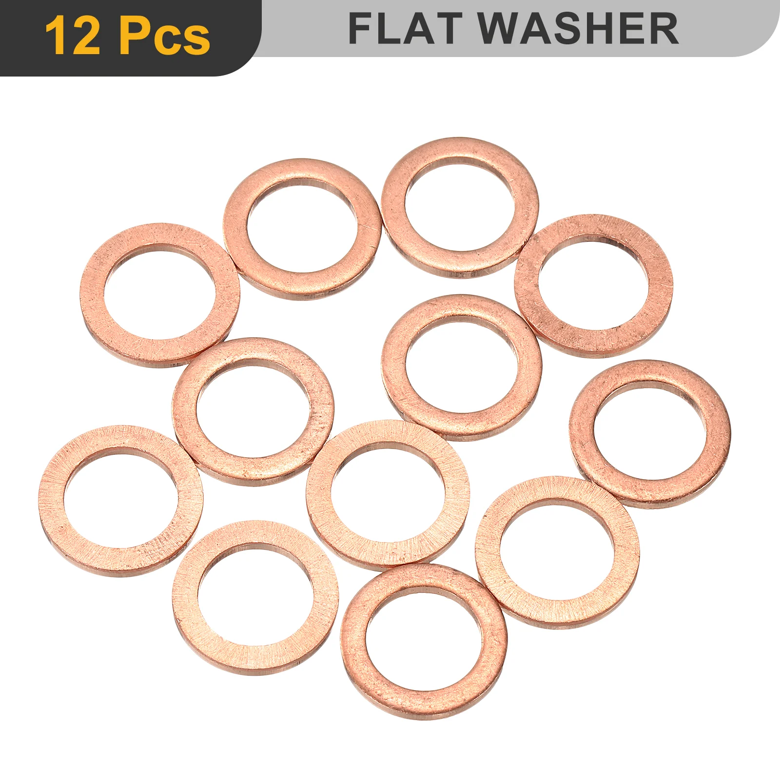 Uxcell M12 Flat Washer, 12Pcs Copper Ring Washer 18mm OD 2mm Thick Sealing Gasket Ring - Image 3