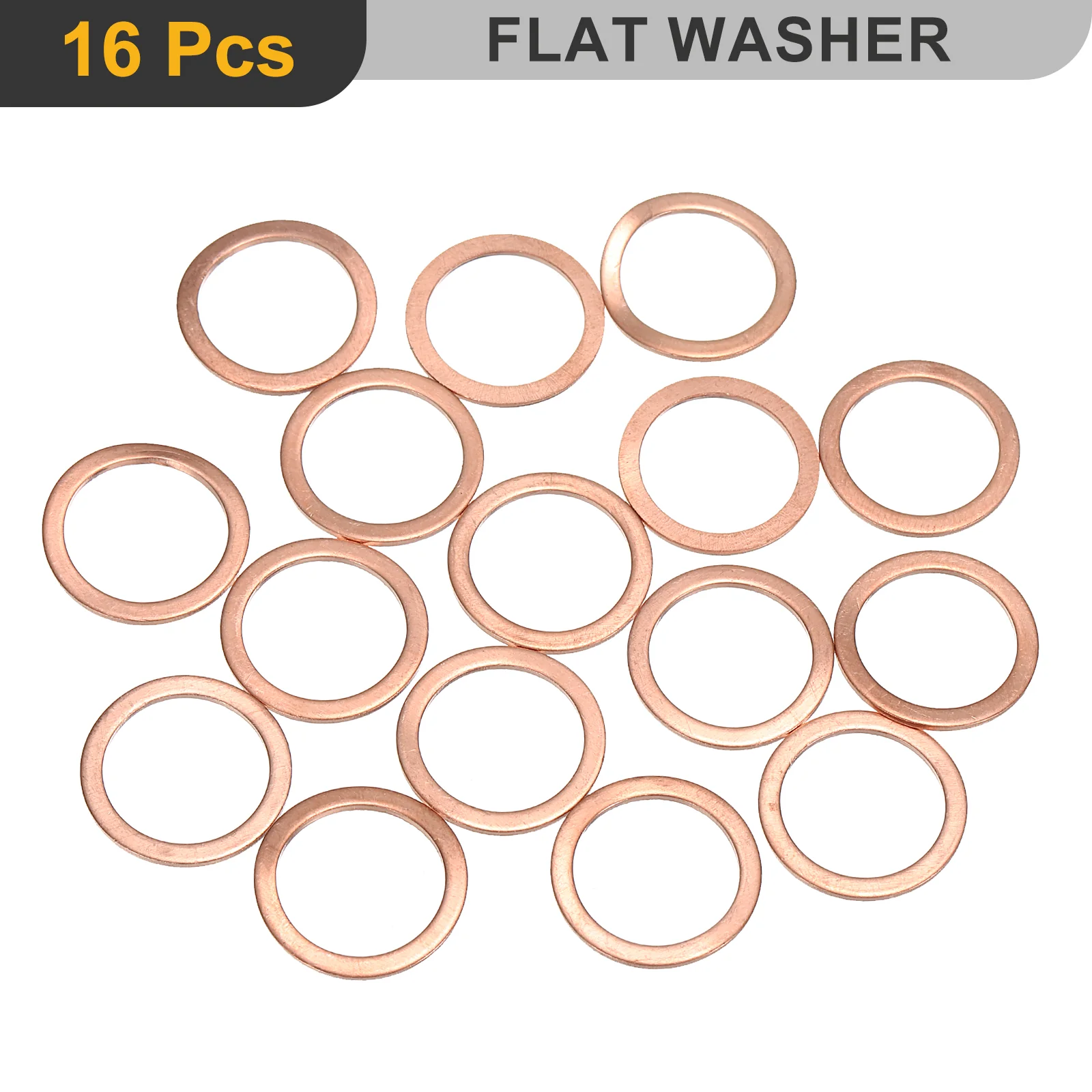 Uxcell M14 Flat Washer, 16Pcs Copper Ring Washer 18mm OD 1mm Thick Sealing Gasket Ring - Image 3