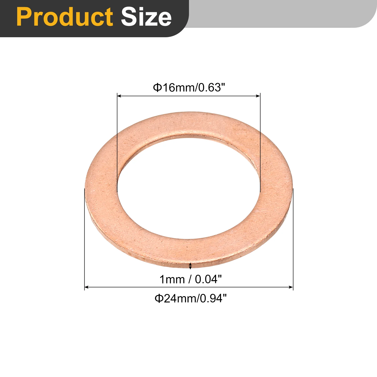 Uxcell M16 Flat Washer, 12Pcs Copper Ring Washer 24mm OD 1 Thick Sealing Gasket Ring - Image 2
