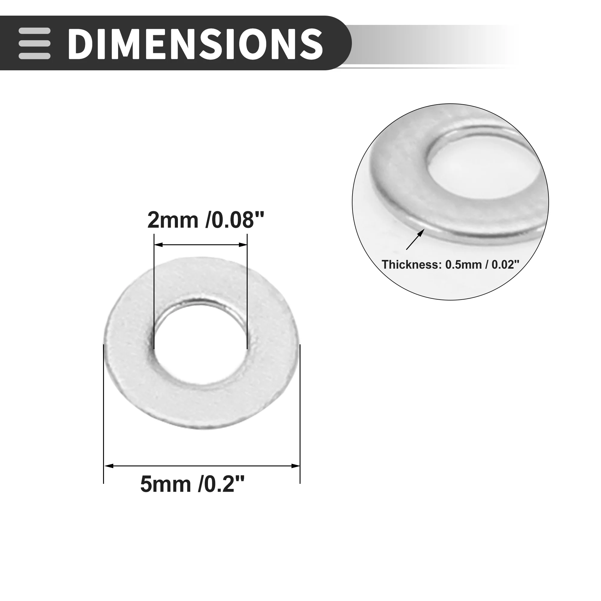 Universal Flat Washer 2mm ID 5mm OD 0.5mm Thickness Stainless Steel 20 Pcs - Image 4