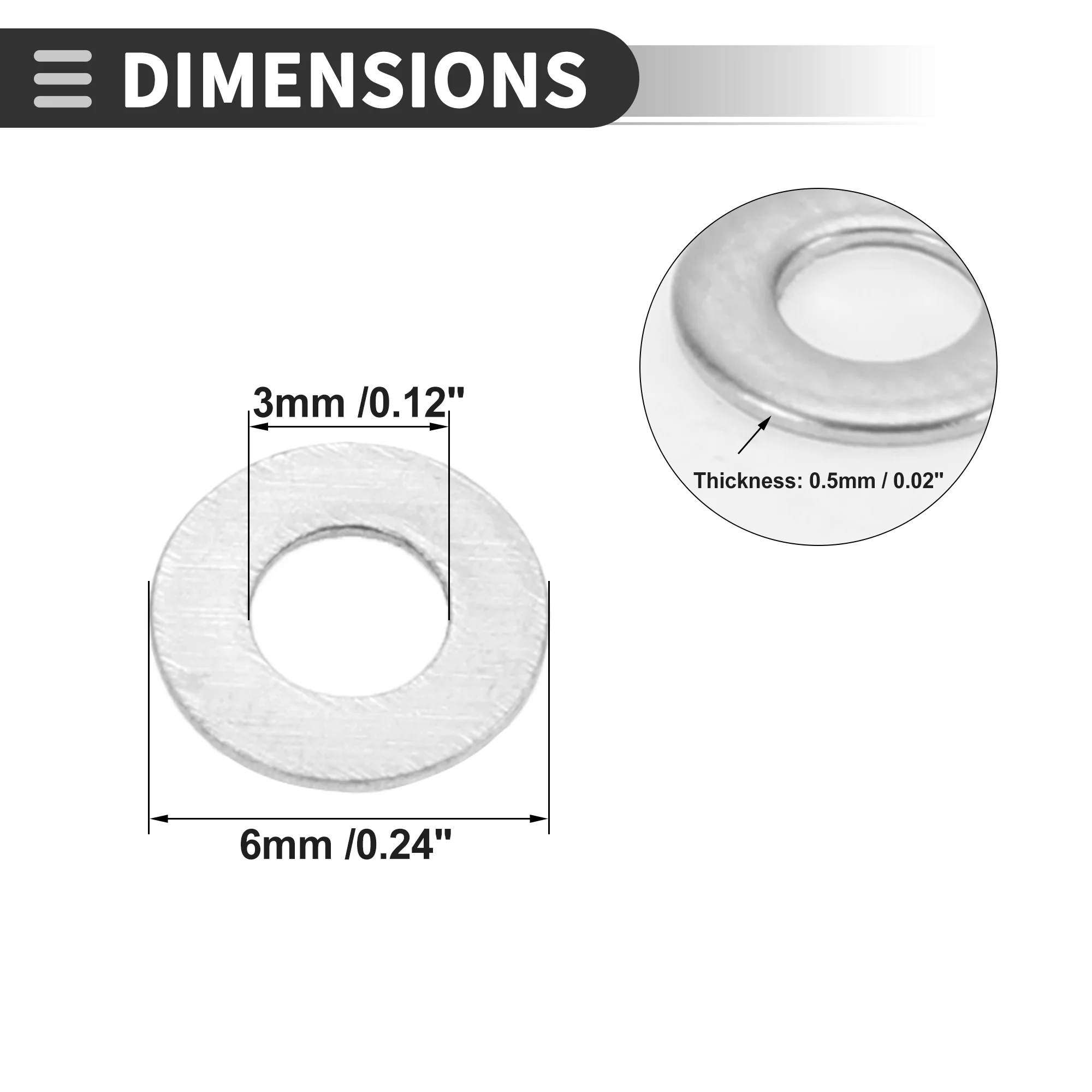 Universal Flat Washer 3mm ID 6mm OD 0.5mm Thickness Stainless Steel 20 Pcs - Image 4