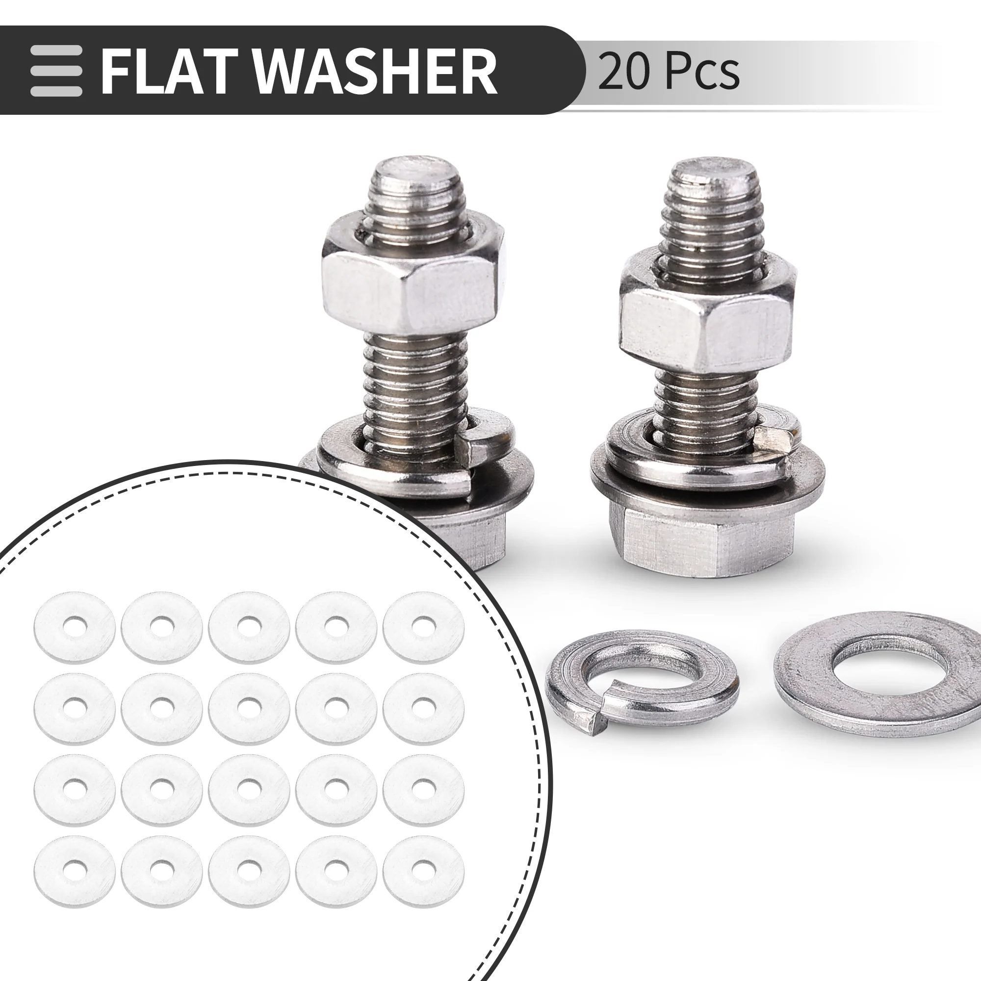 Universal Flat Washer 3mm ID 10mm OD 1mm Thickness Stainless Steel 20 Pcs - Image 2