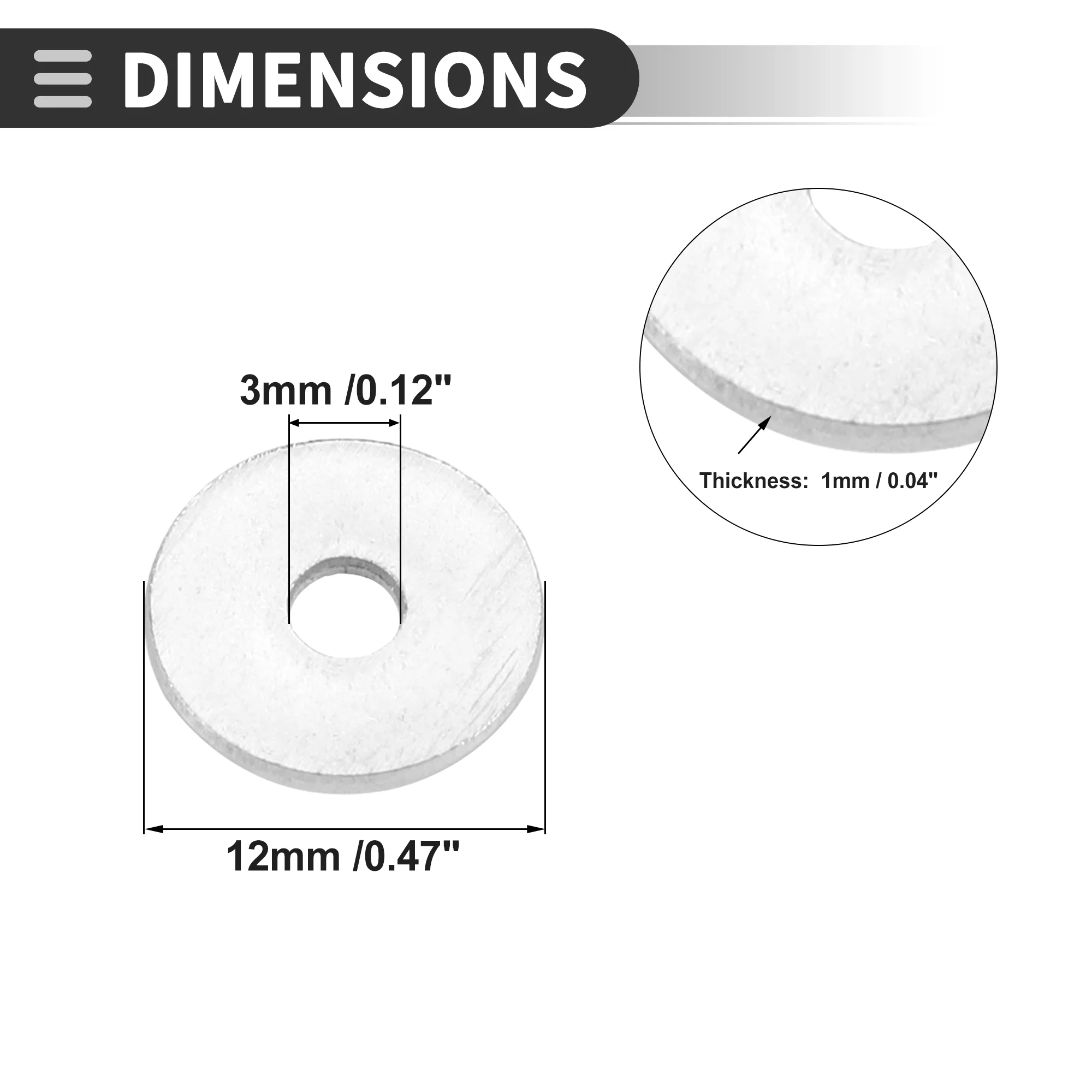 Universal Flat Washer 3mm ID 12mm OD 1mm Thickness Stainless Steel 20 Pcs - Image 4