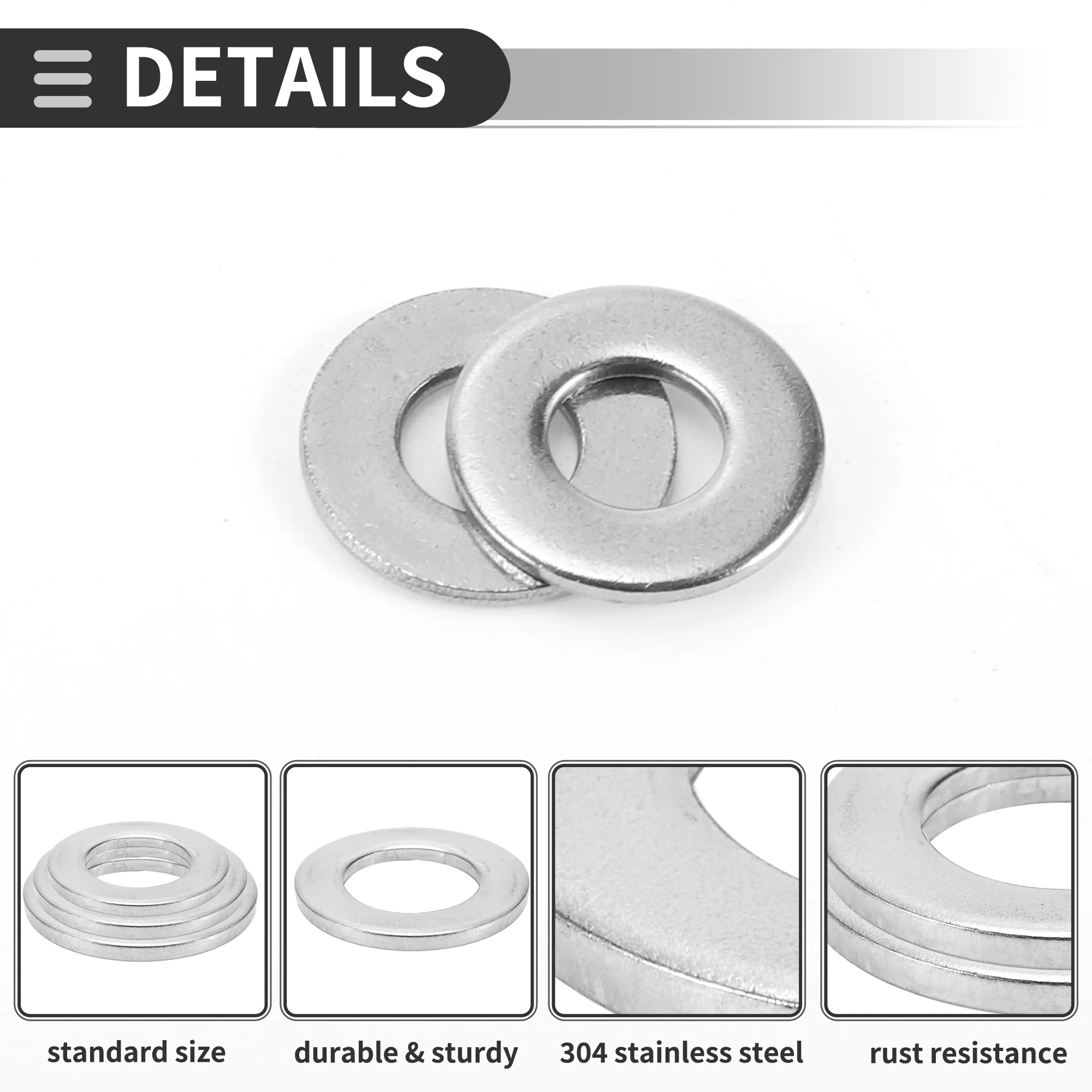 Universal Flat Washer 5mm ID 12mm OD 1.2mm Thickness Stainless Steel 20 Pcs - Image 5