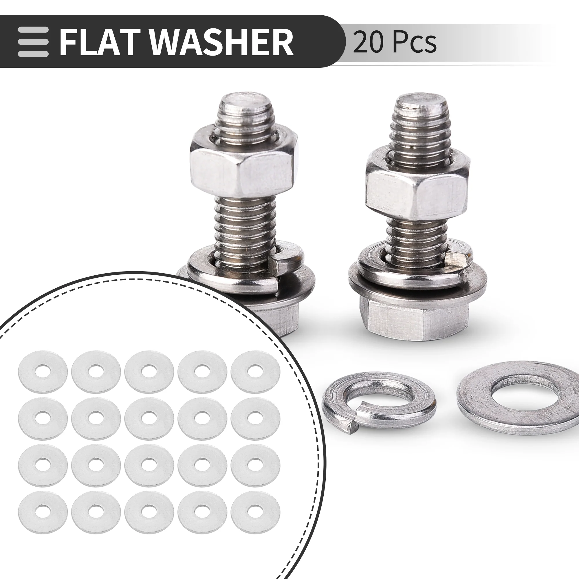 Universal Flat Washer 6mm ID 22mm OD 2mm Thickness Stainless Steel 20 Pcs - Image 2