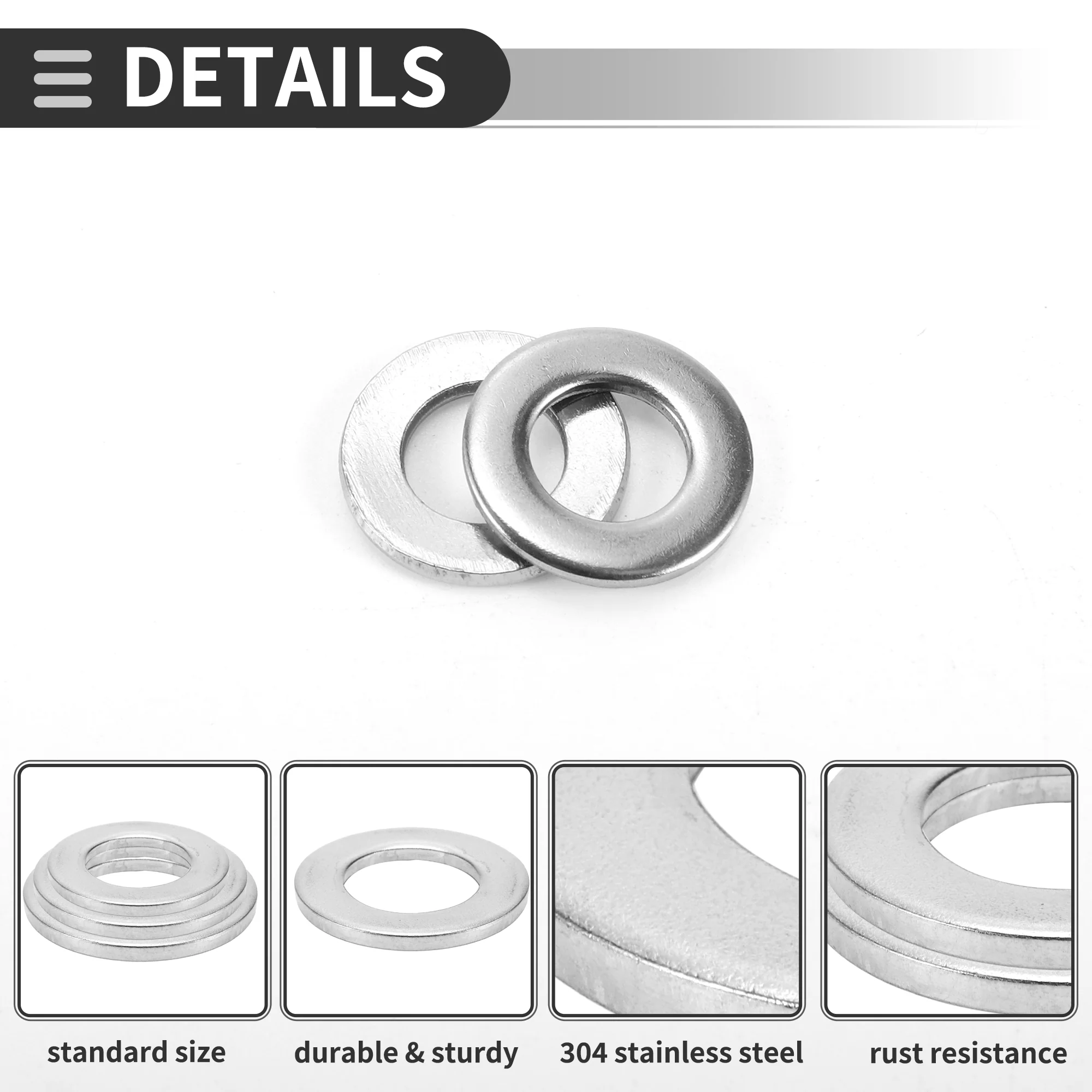 Universal Flat Washer 8mm ID 16mm OD 1.5mm Thickness Stainless Steel 20 Pcs - Image 5