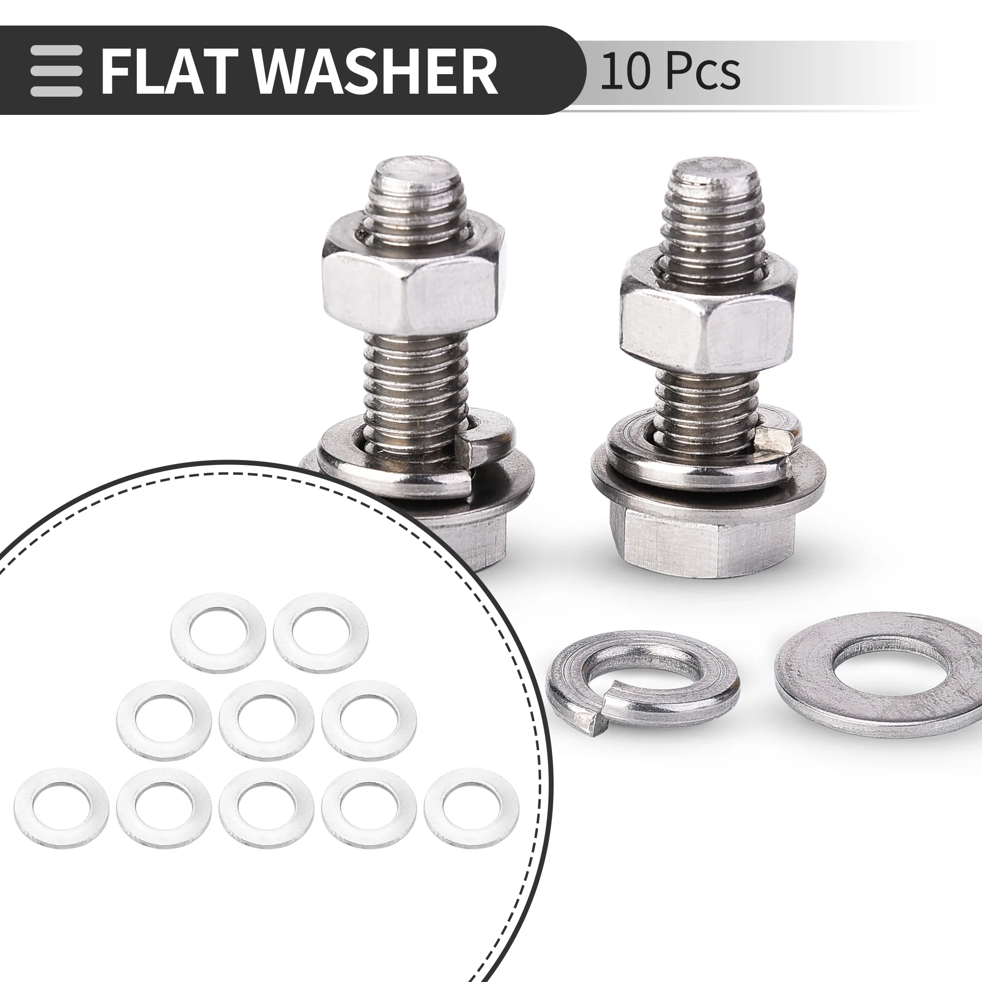 Universal Flat Washer 21mm ID 37mm OD 3mm Thickness Stainless Steel 10 Pcs - Image 2