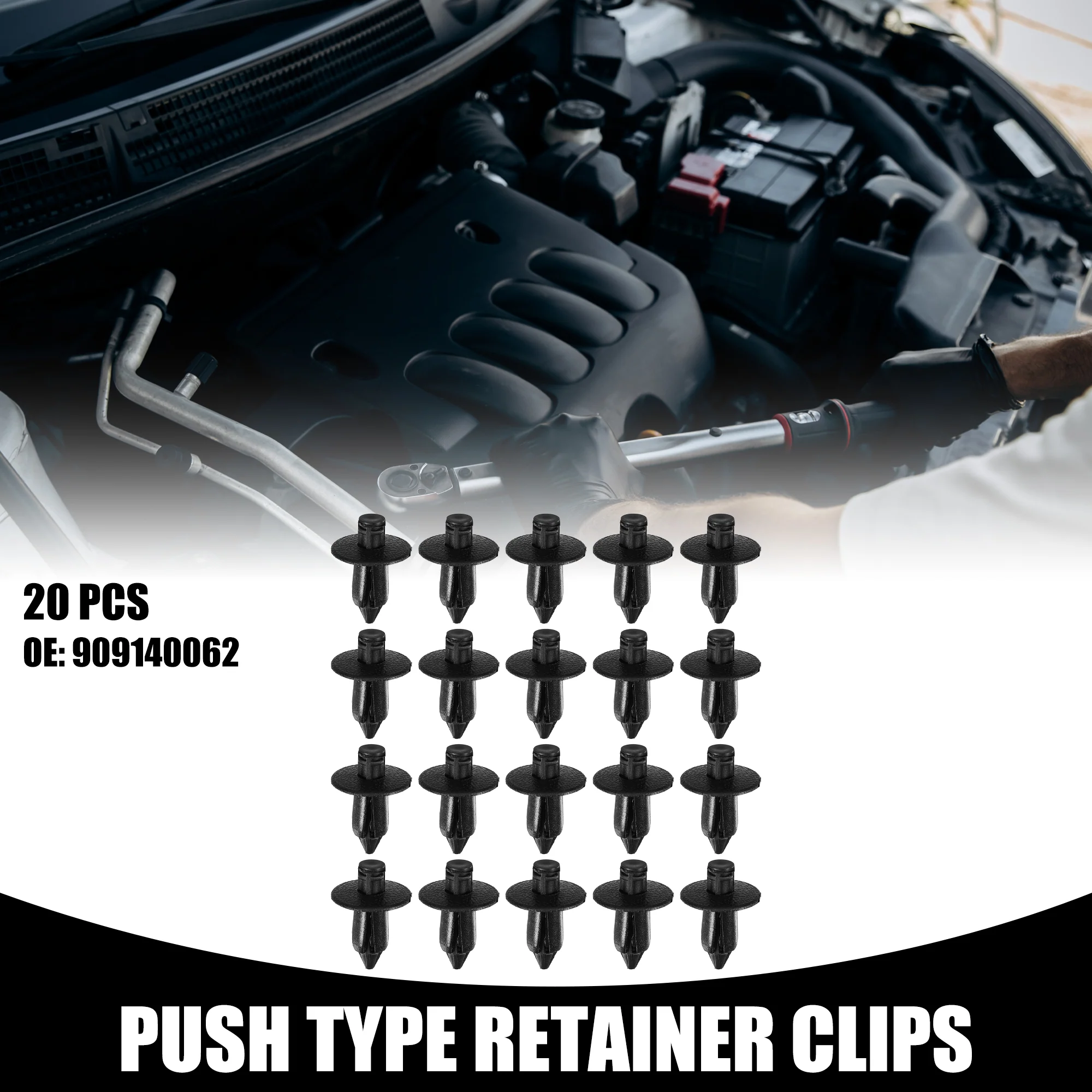 Push Type Retainer Clips No.909140062 - Car Inner Bumper Door Fender Fastener Rivet Kit - for Subaru Ascent 2019-2022 Plastic Black - 20 Pcs - Image 2