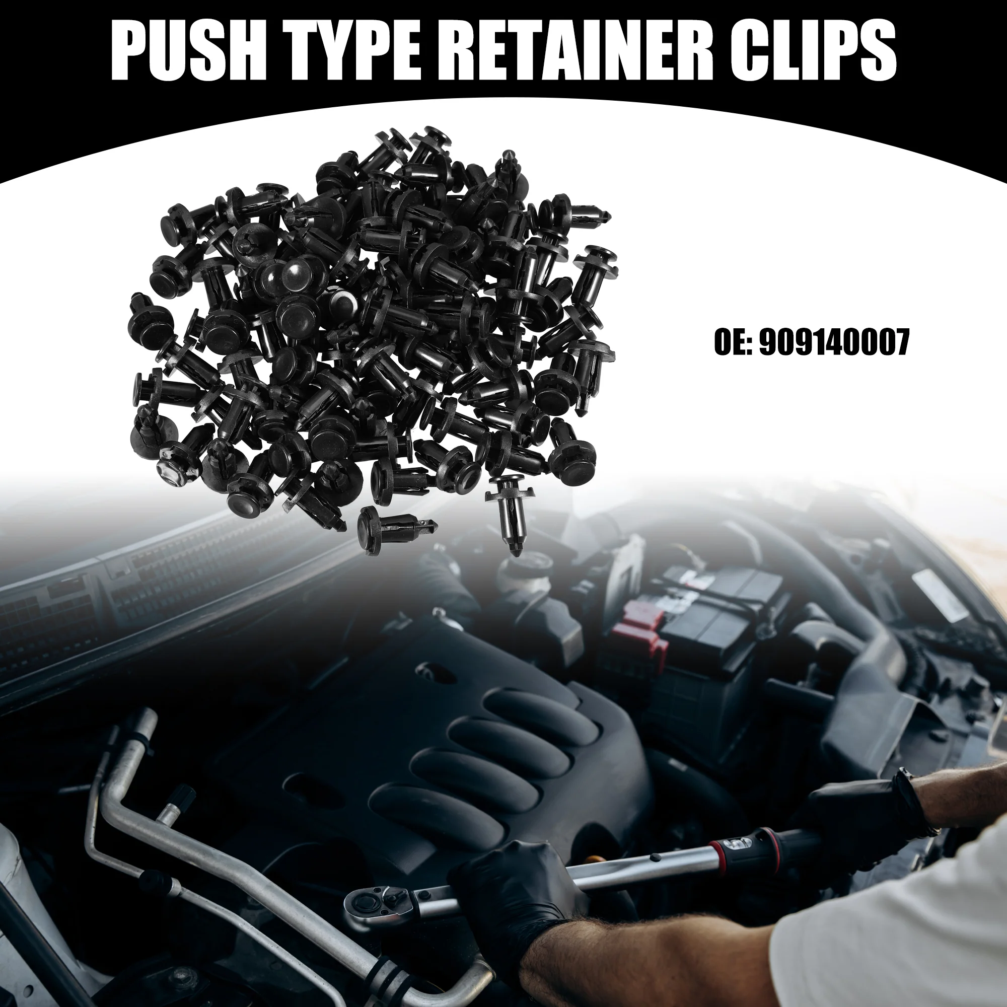 100Pcs Push Type Retainer Clips No.909140007 for Subaru Ascent Plastic Black - Image 3
