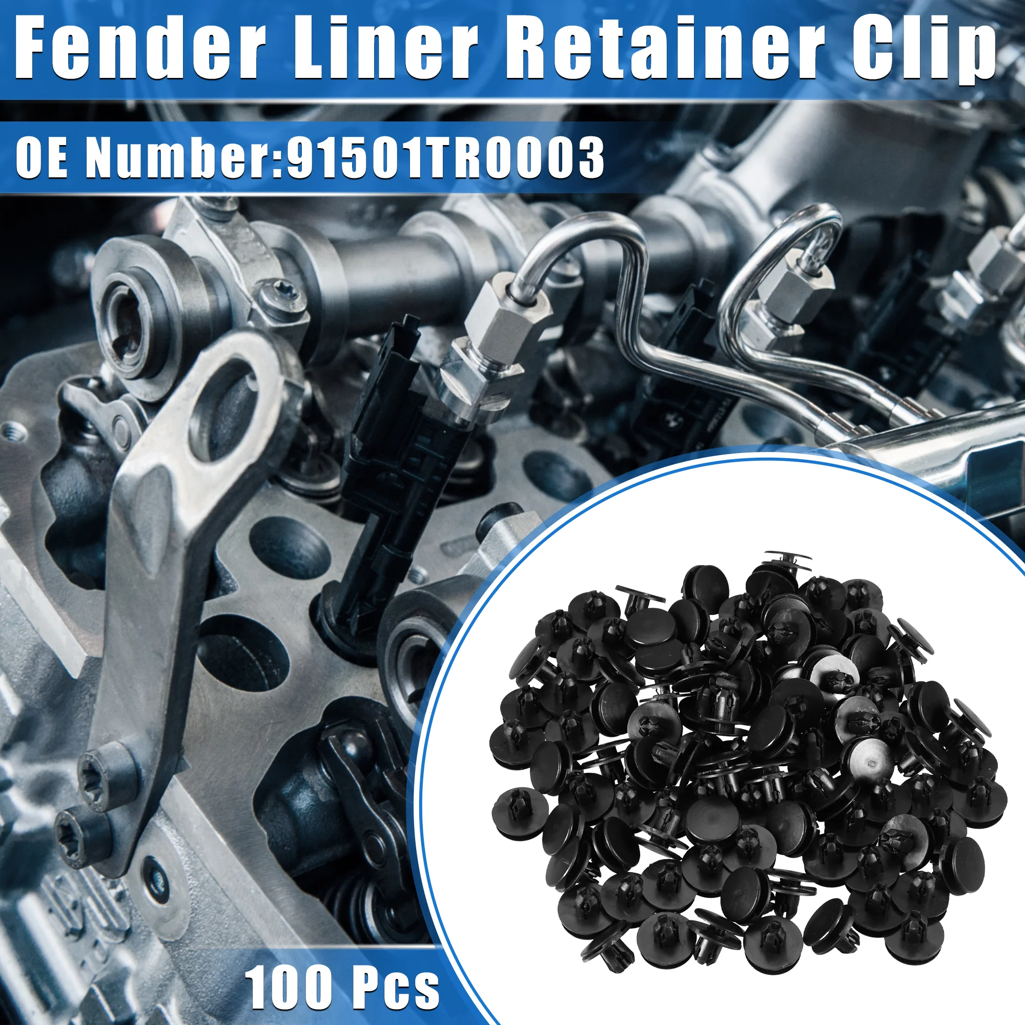 100 Pcs Fender Liner Retainer Clip Compatible for Honda, Durable Plastic Black - Image 2