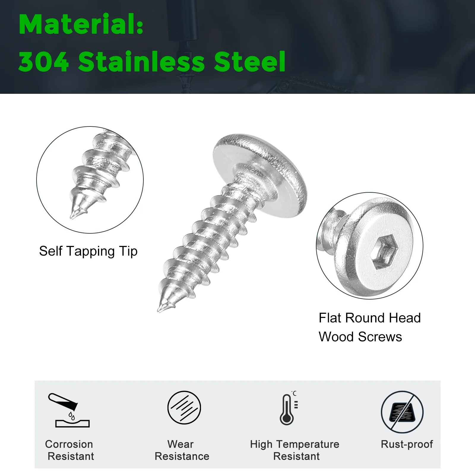 Uxcell M3 x 12mm (100 Pack) 304 Stainless Steel Flat Round Socket Head Wood Screws - Image 3