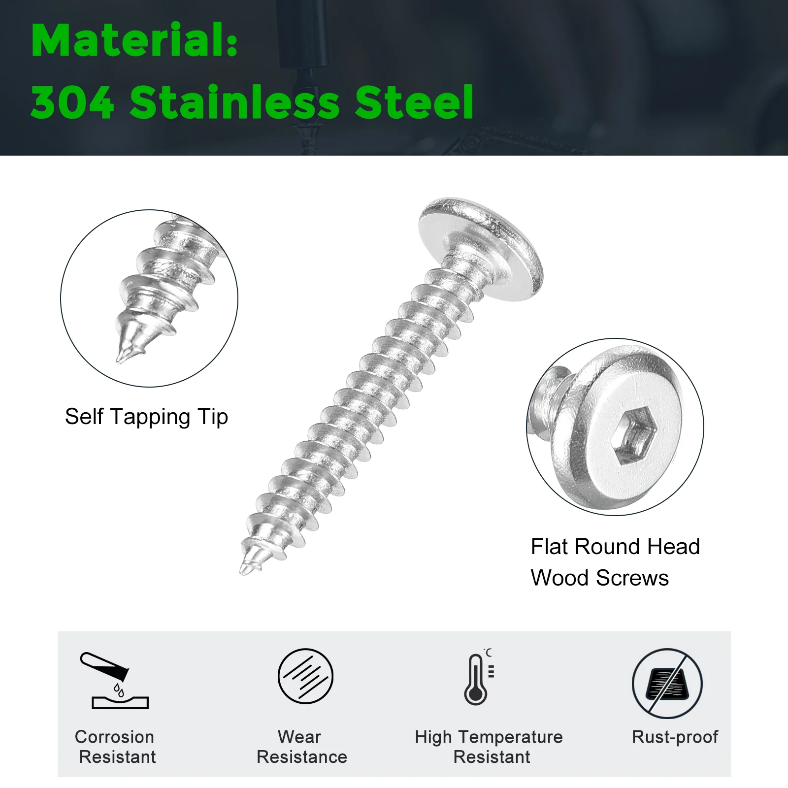 Uxcell M4 x 25mm (25 Pack) 304 Stainless Steel Flat Round Socket Head Wood Screws - Image 3