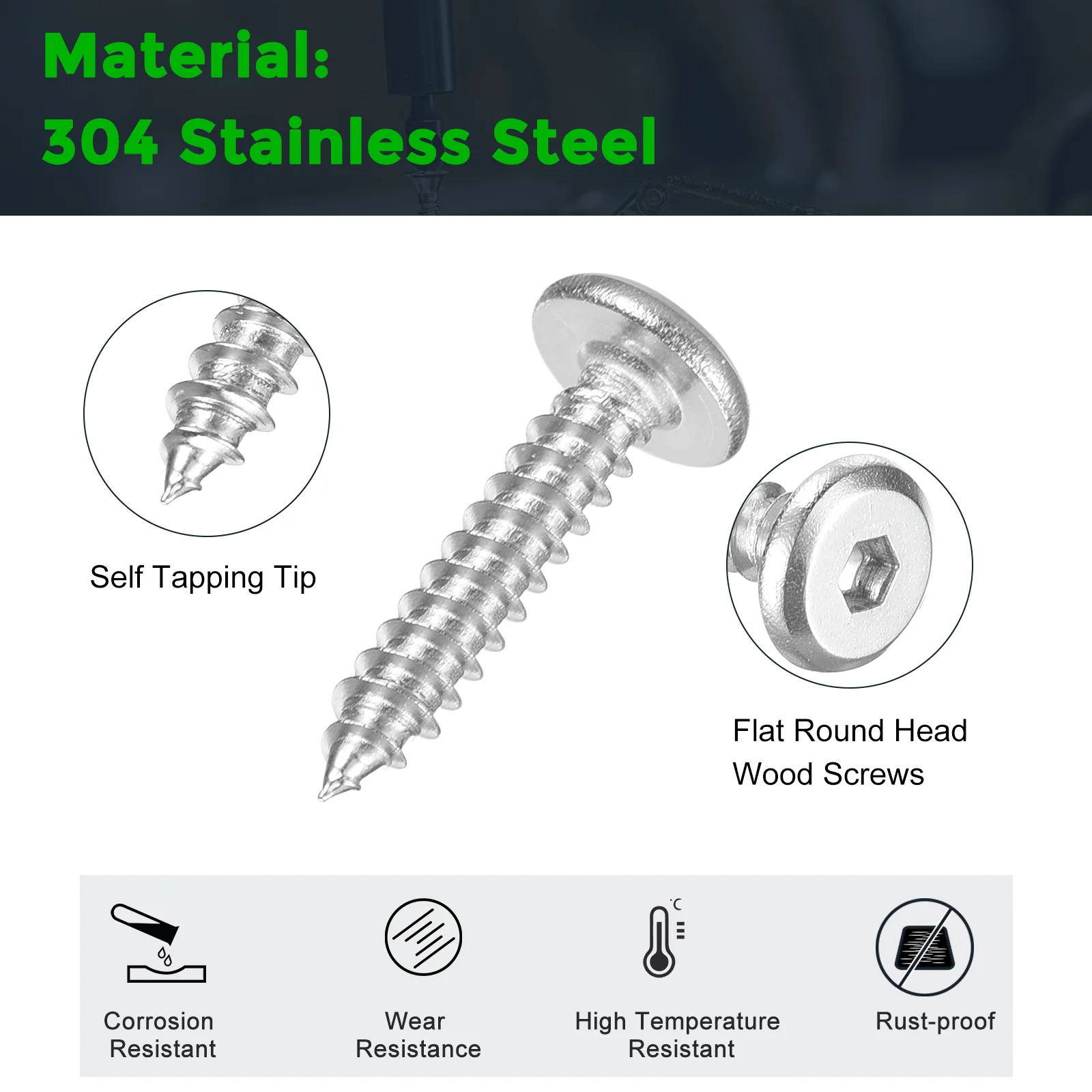 Uxcell M3 x 16mm (25 Pack) 304 Stainless Steel Flat Round Socket Head Wood Screws - Image 3