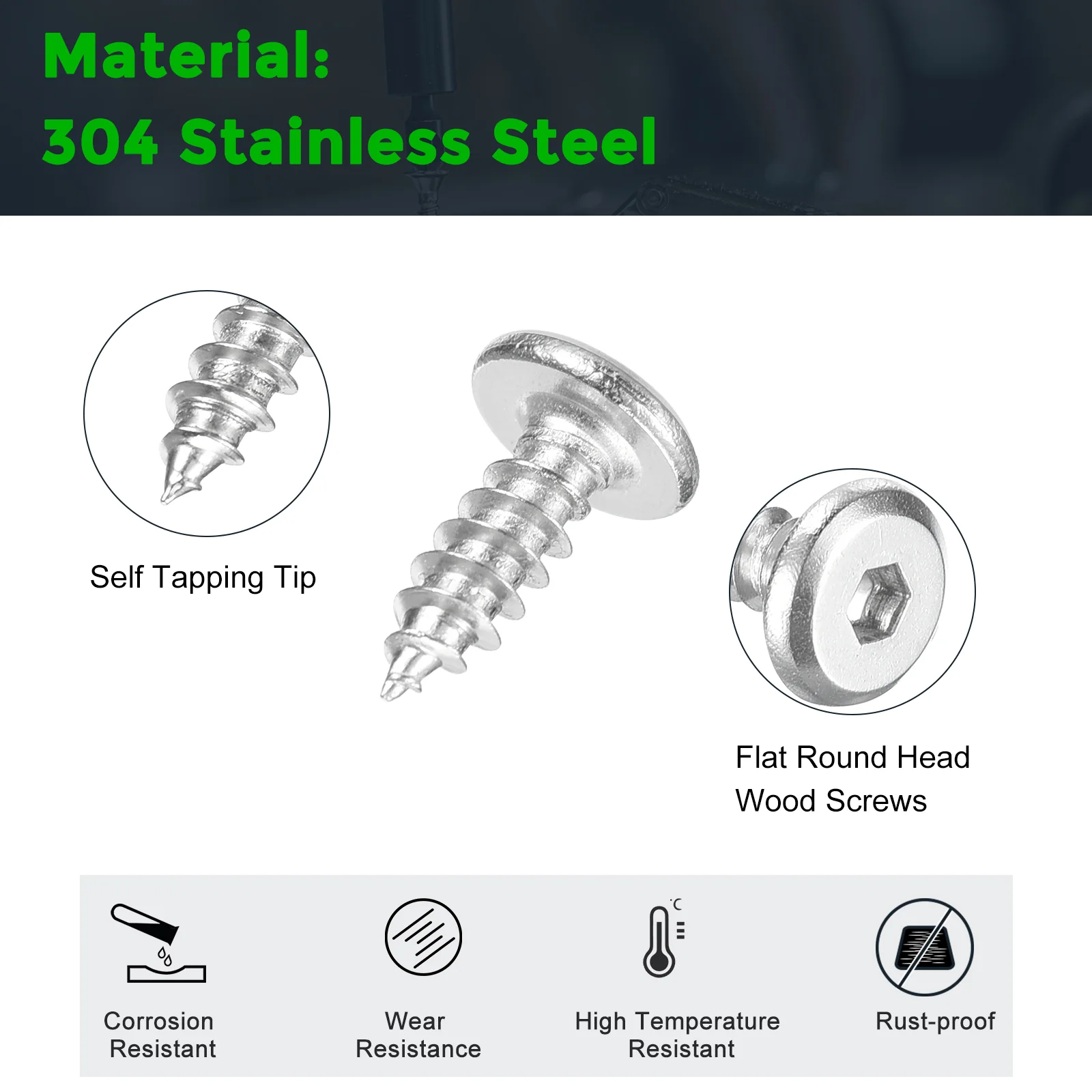Uxcell M4 x 12mm (100 Pack) 304 Stainless Steel Flat Round Socket Head Wood Screws - Image 3