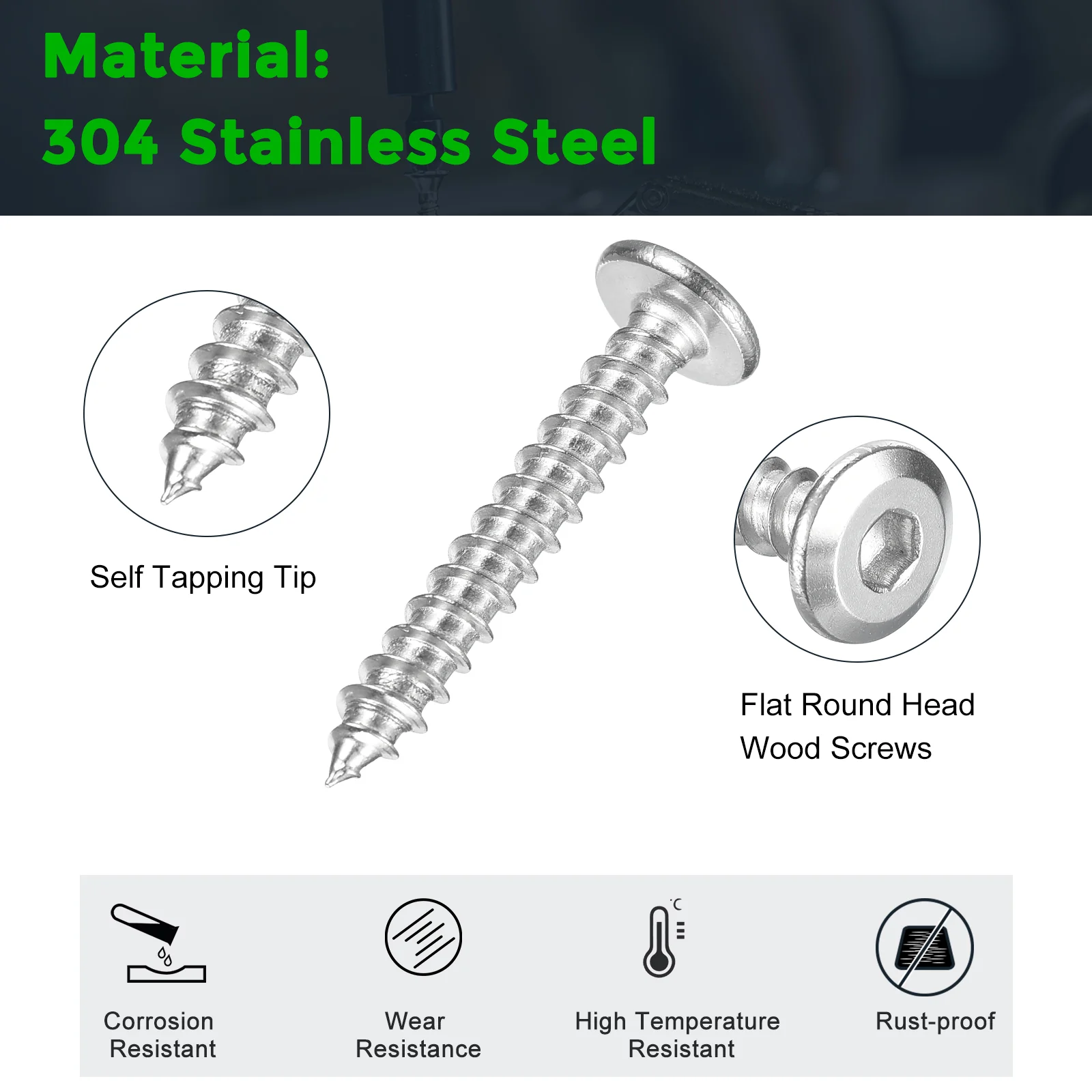 Uxcell M6 x 40mm (100 Pack) 304 Stainless Steel Flat Round Socket Head Wood Screws - Image 3