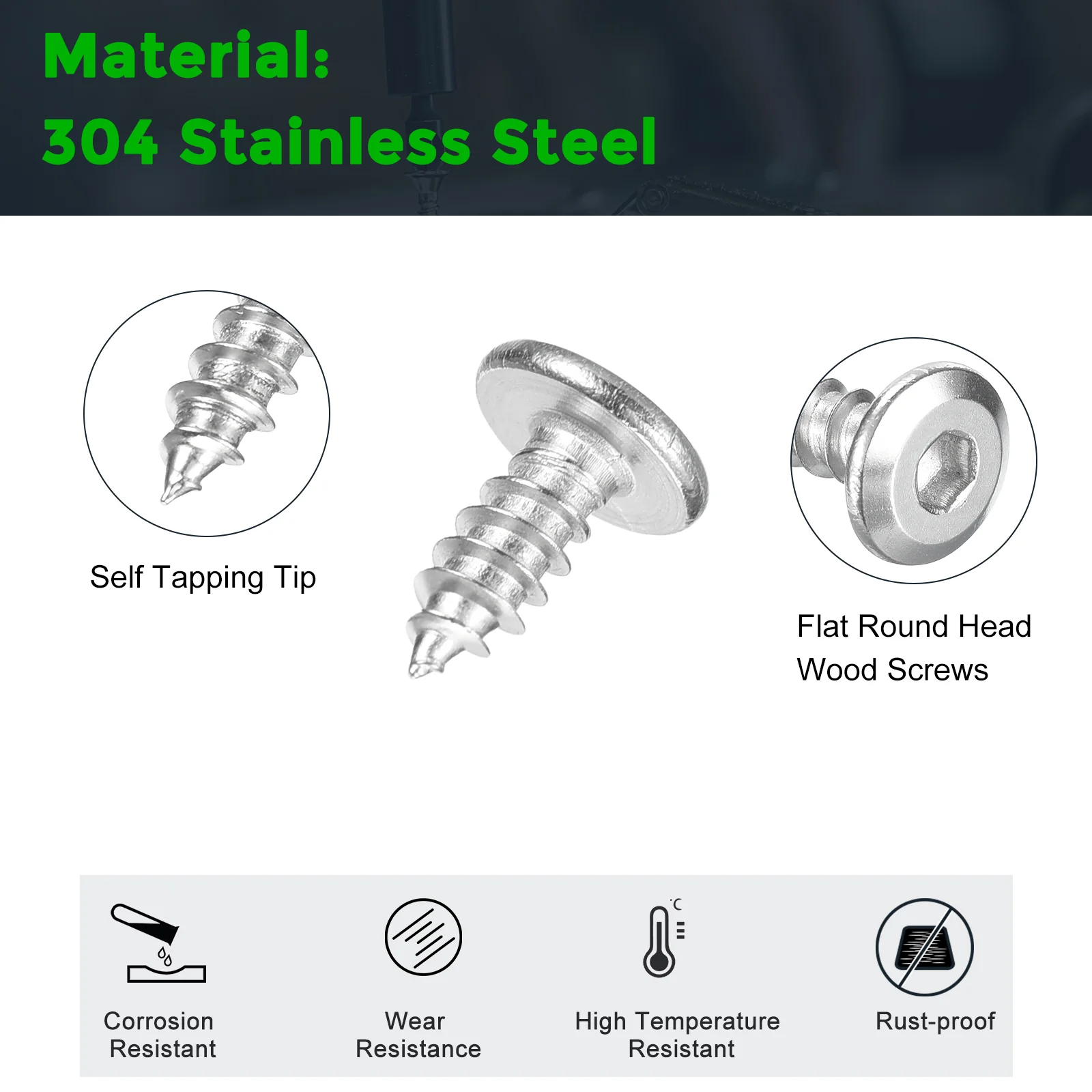 Uxcell M5 x 12mm (25 Pack) 304 Stainless Steel Flat Round Socket Head Wood Screws - Image 3