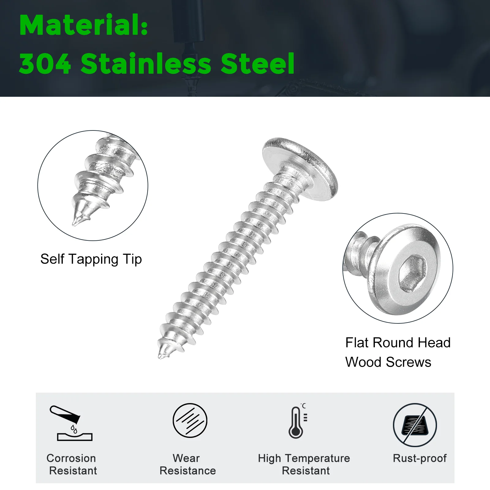 Uxcell M5 x 30mm (25 Pack) 304 Stainless Steel Flat Round Socket Head Wood Screws - Image 3