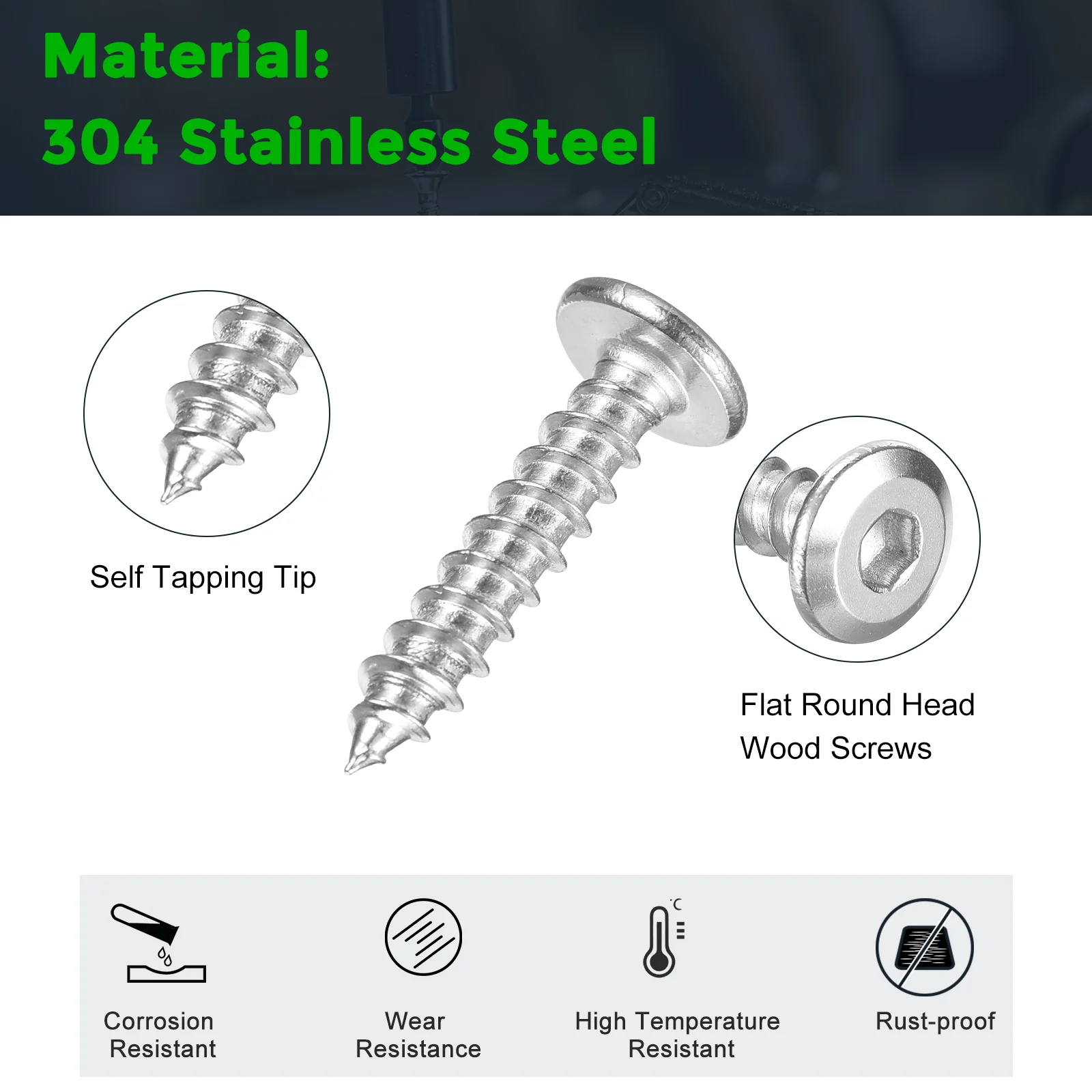 Uxcell M6 x 30mm (50 Pack) 304 Stainless Steel Flat Round Socket Head Wood Screws - Image 3