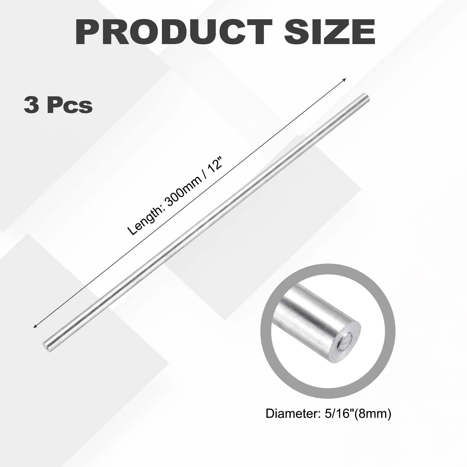 3 Pcs Aluminum Rod 8mm x 300mm 6061 Solid Stick (Silver Tone) - Image 2