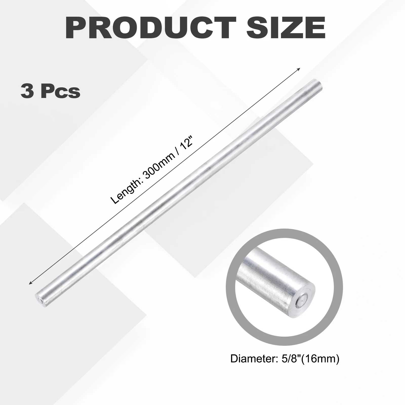 3Pcs Aluminum Round Rod 5/8"(16mm) Dia x 12"(300mm) Length 6061 Aluminum Bar Solid Stick Metal Lathe Bar Stock for DIY Craft Model Car (Silver Tone) - Image 2