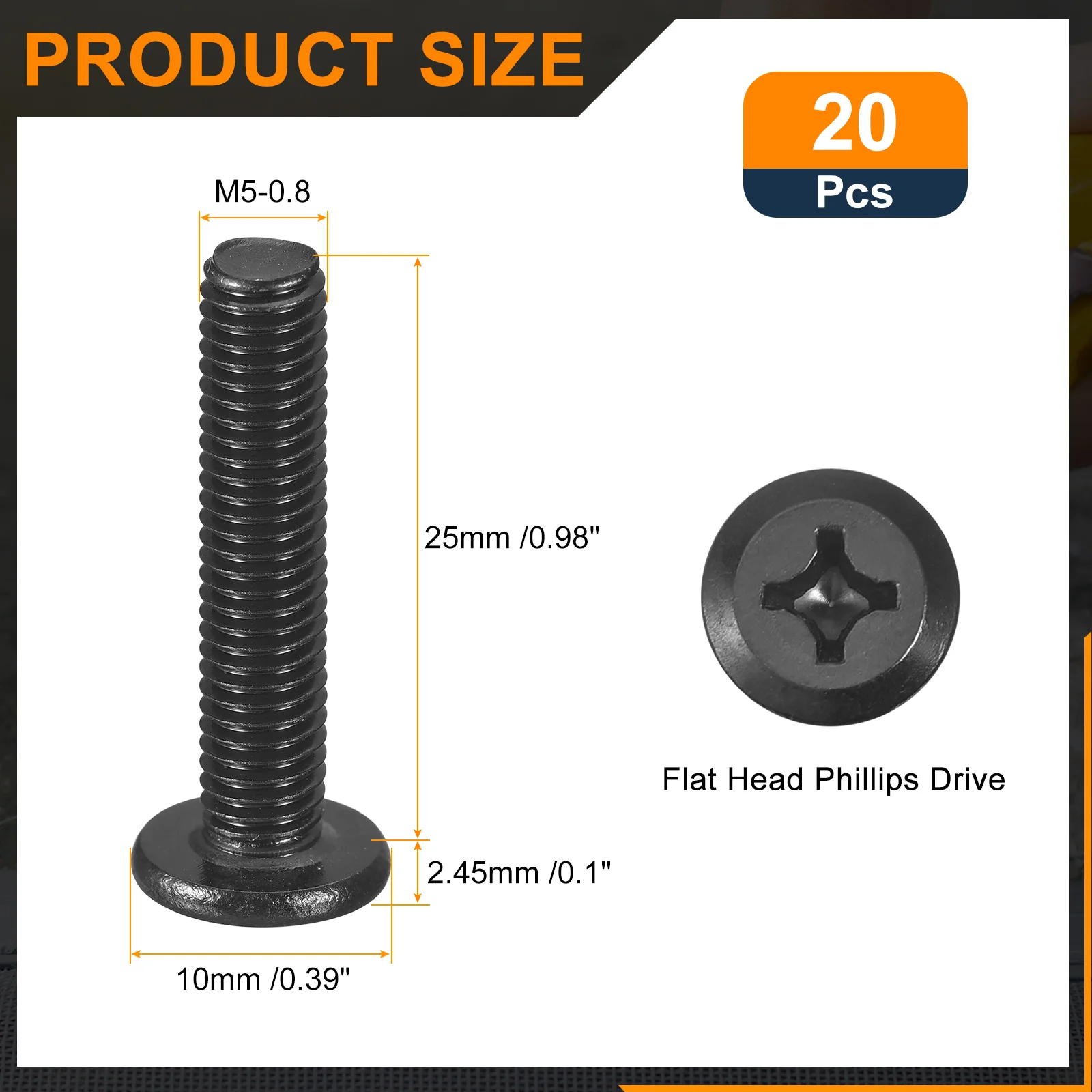 Uxcell 20Pcs M5-0.8 x 25mm Flat Round Head Machine Screws, Phillips Drive Fastener - Image 2
