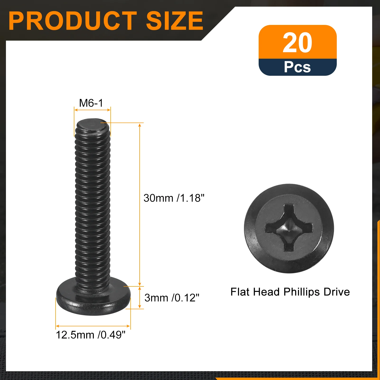 Uxcell 20Pcs M6-1.0 x 30mm Flat Round Head Machine Screws, Phillips Drive Fastener - Image 2