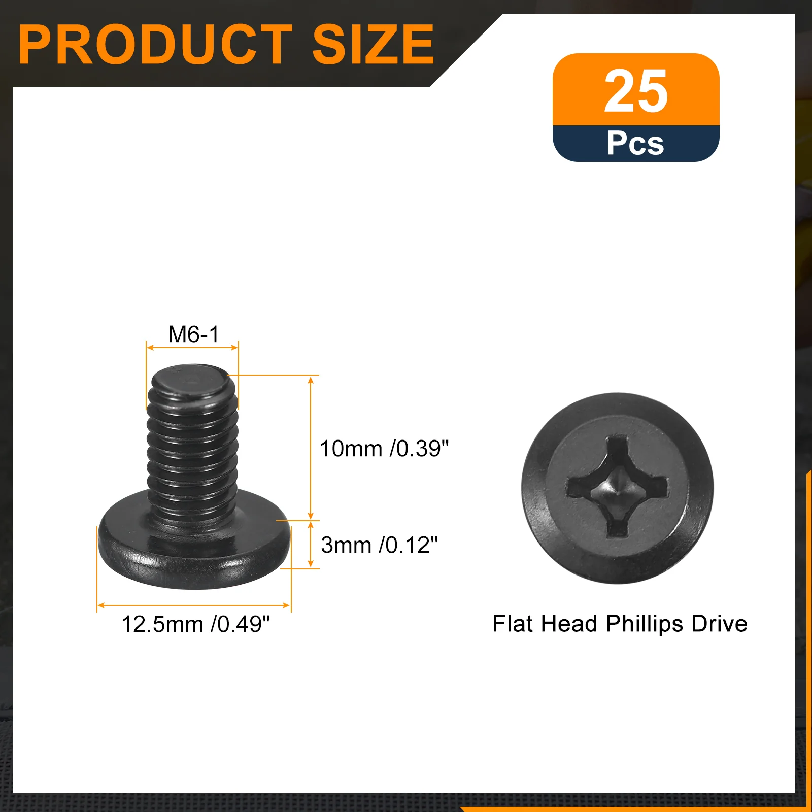 Uxcell 25Pcs M6-1.0 x 10mm Flat Round Head Machine Screws, Phillips Drive Fastener - Image 2