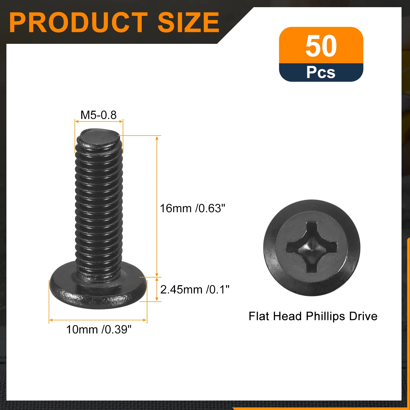 Uxcell 50Pcs M5-0.8 x 16mm Flat Round Head Machine Screws, Phillips Drive Fastener - Image 2