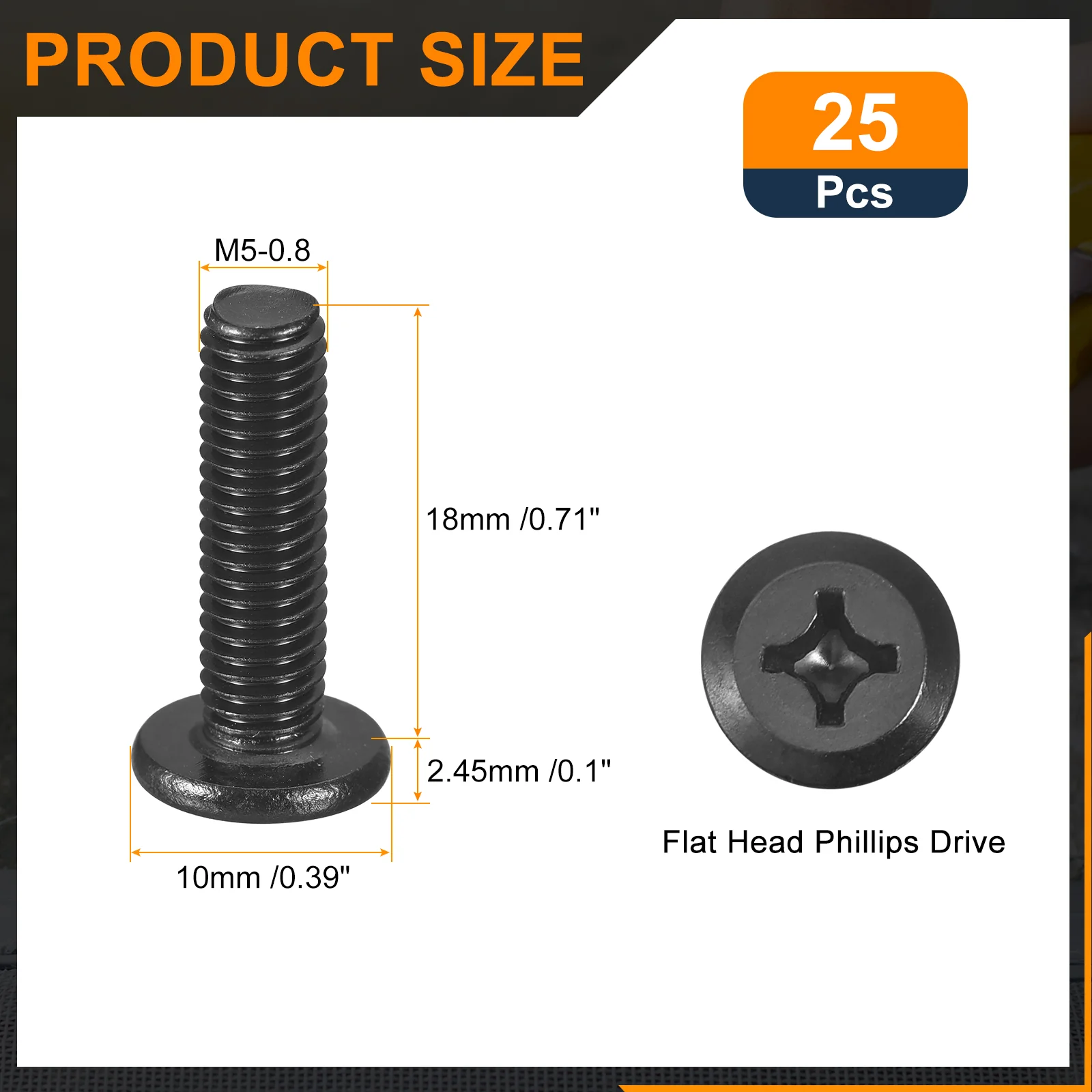 Uxcell 25Pcs M5-0.8 x 18mm Flat Round Head Machine Screws, Phillips Drive Fastener - Image 2