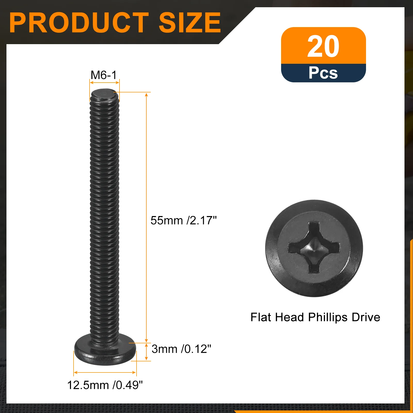Uxcell 20Pcs M6-1.0 x 55mm Flat Round Head Machine Screws, Phillips Drive Fastener - Image 2