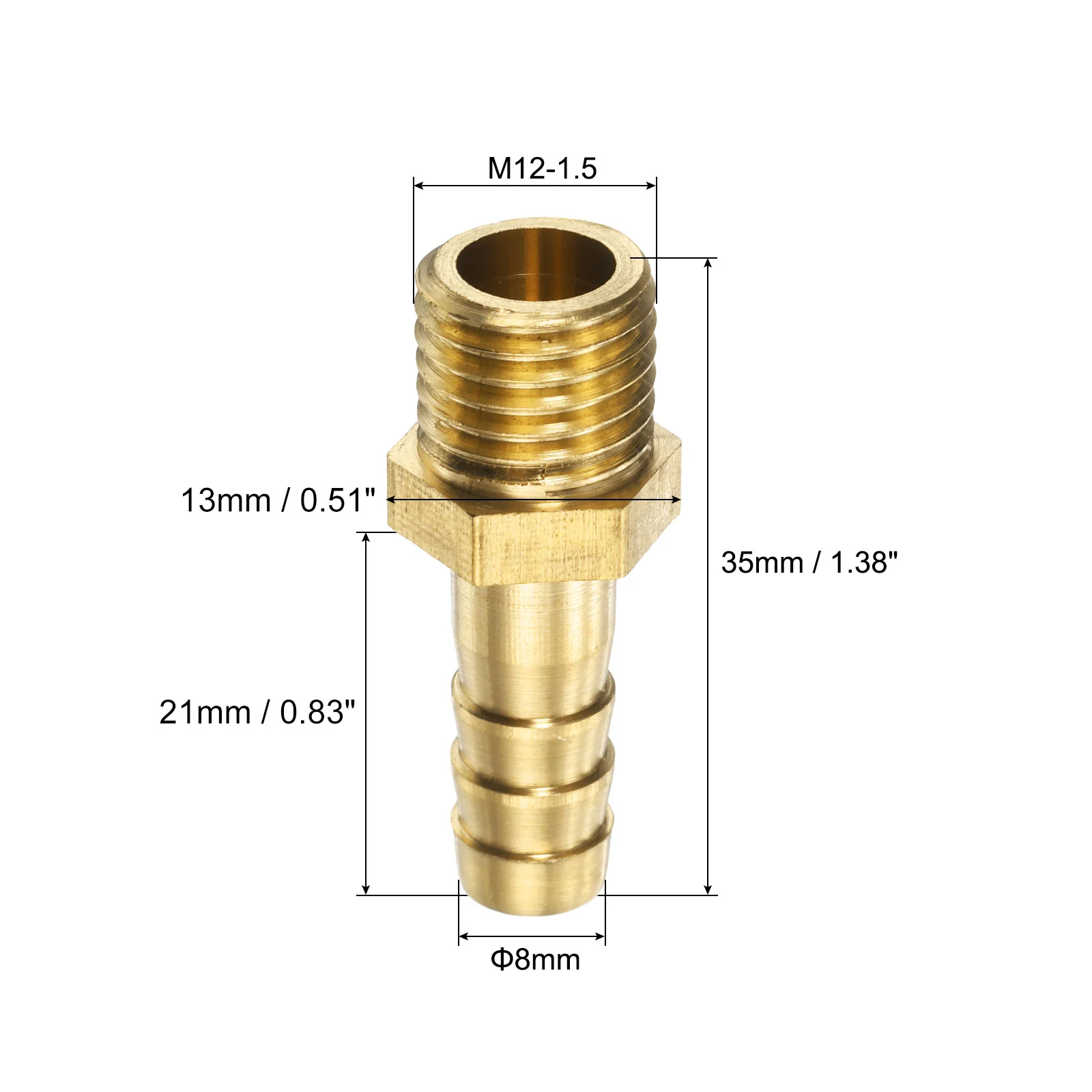 Uxcell 5Pcs Brass Hose Barb Fittings Metric M12-1.5 Male to Barb Fit Hose ID 8mm Barbed Pipe Fitting Adapter Connector for Water Fuel Air - Image 2