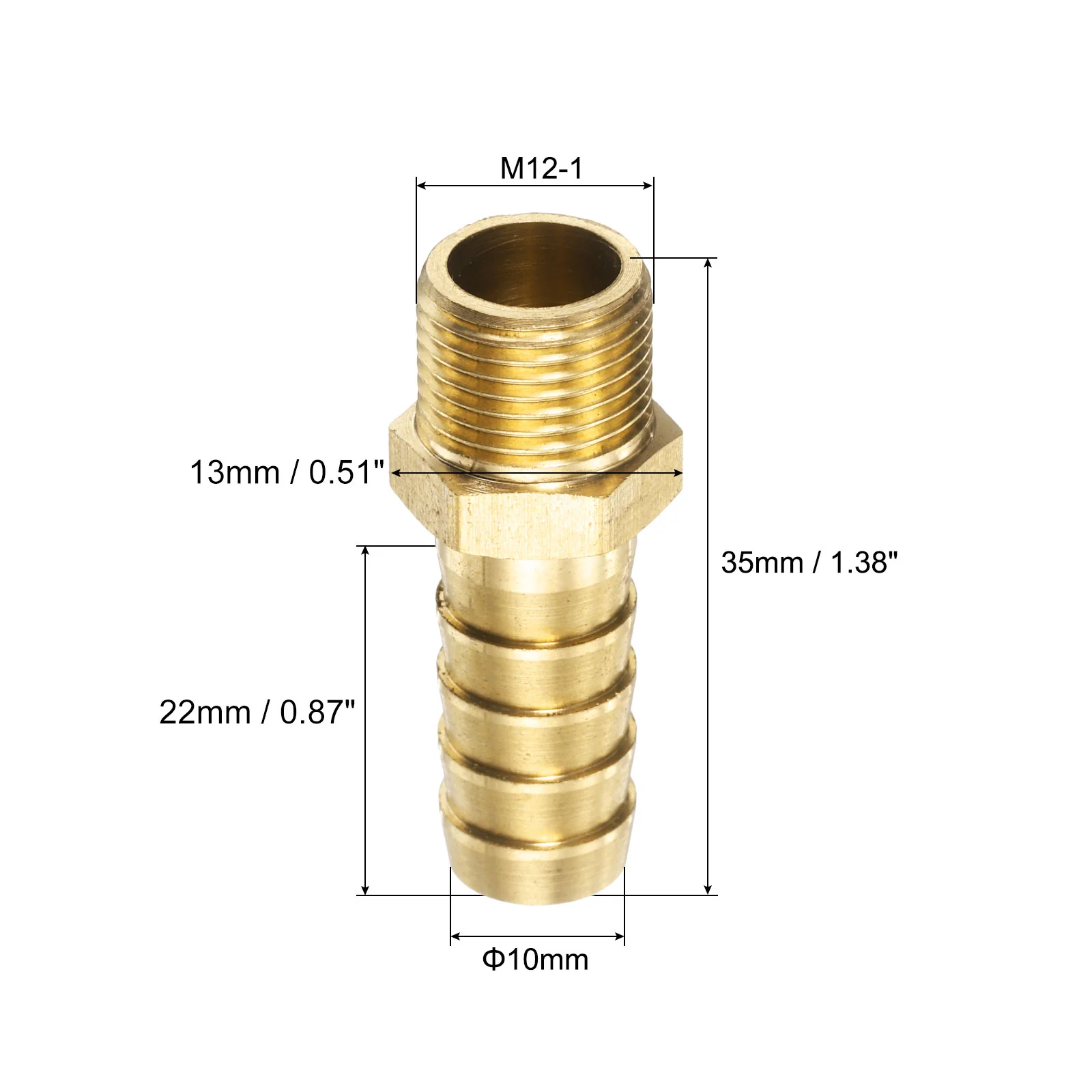 Uxcell 5Pcs Brass Hose Barb Fittings Metric M12-1 Male to Barb Fit Hose ID 10mm Barbed Pipe Fitting Adapter Connector for Water Fuel Air - Image 2