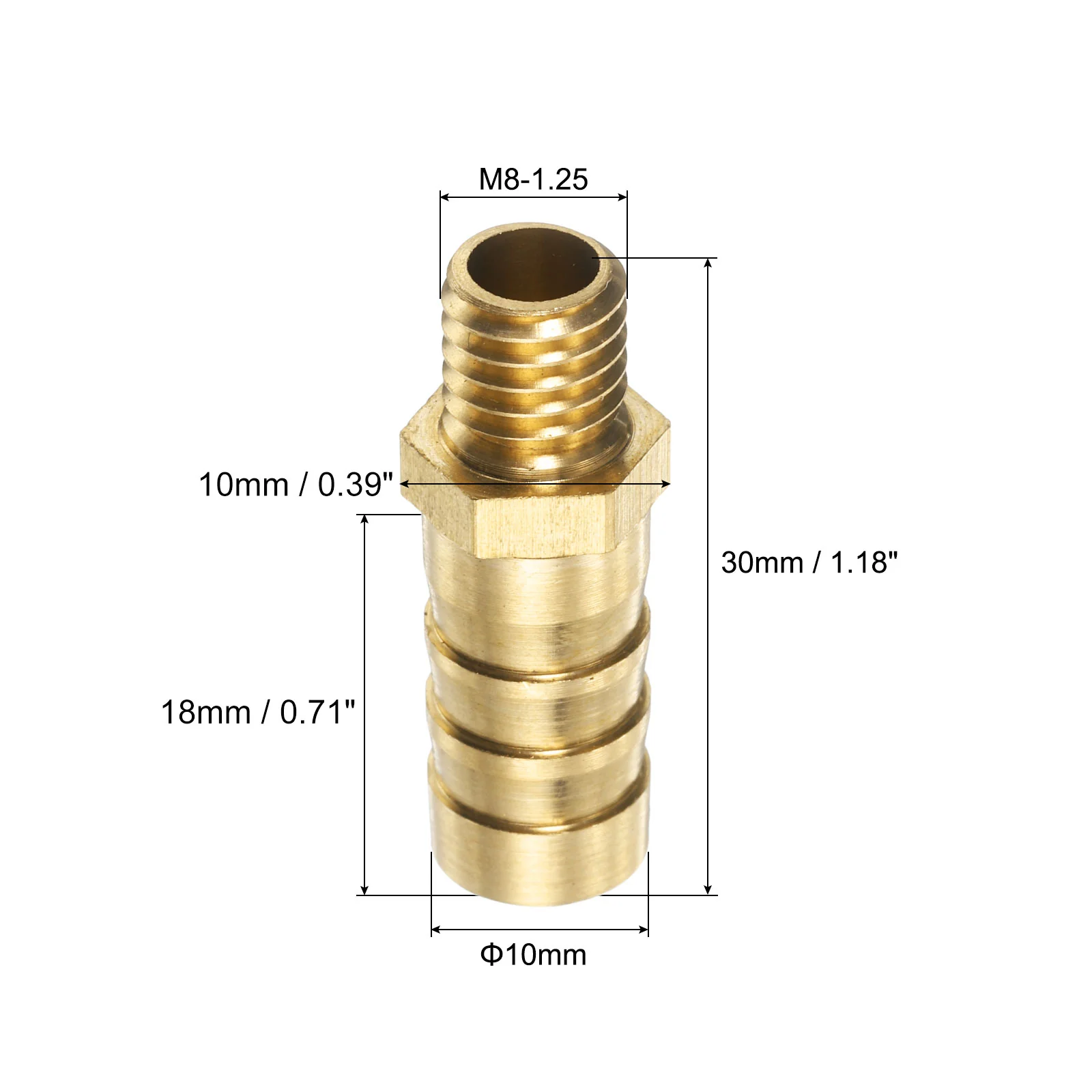Uxcell 5Pcs Brass Hose Barb Fittings Metric M8-1.25 Male to Barb Fit Hose ID 10mm Barbed Pipe Fitting Adapter Connector for Water Fuel Air - Image 2