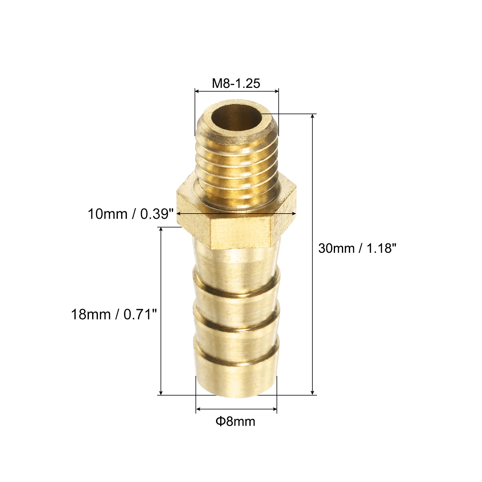 Uxcell 5Pcs Brass Hose Barb Fittings Metric M8-1.25 Male to Barb Fit Hose ID 8mm Barbed Pipe Fitting Adapter Connector for Water Fuel Air - Image 2