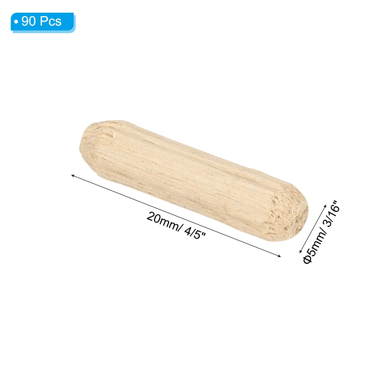 3/16" x 4/5"(5 x 20mm) Wood Dowel Pins, 90 Pack Fluted Wooden Dowel Pin Straight Groove Rods for Furniture Door Art Crafts Projects - Image 2