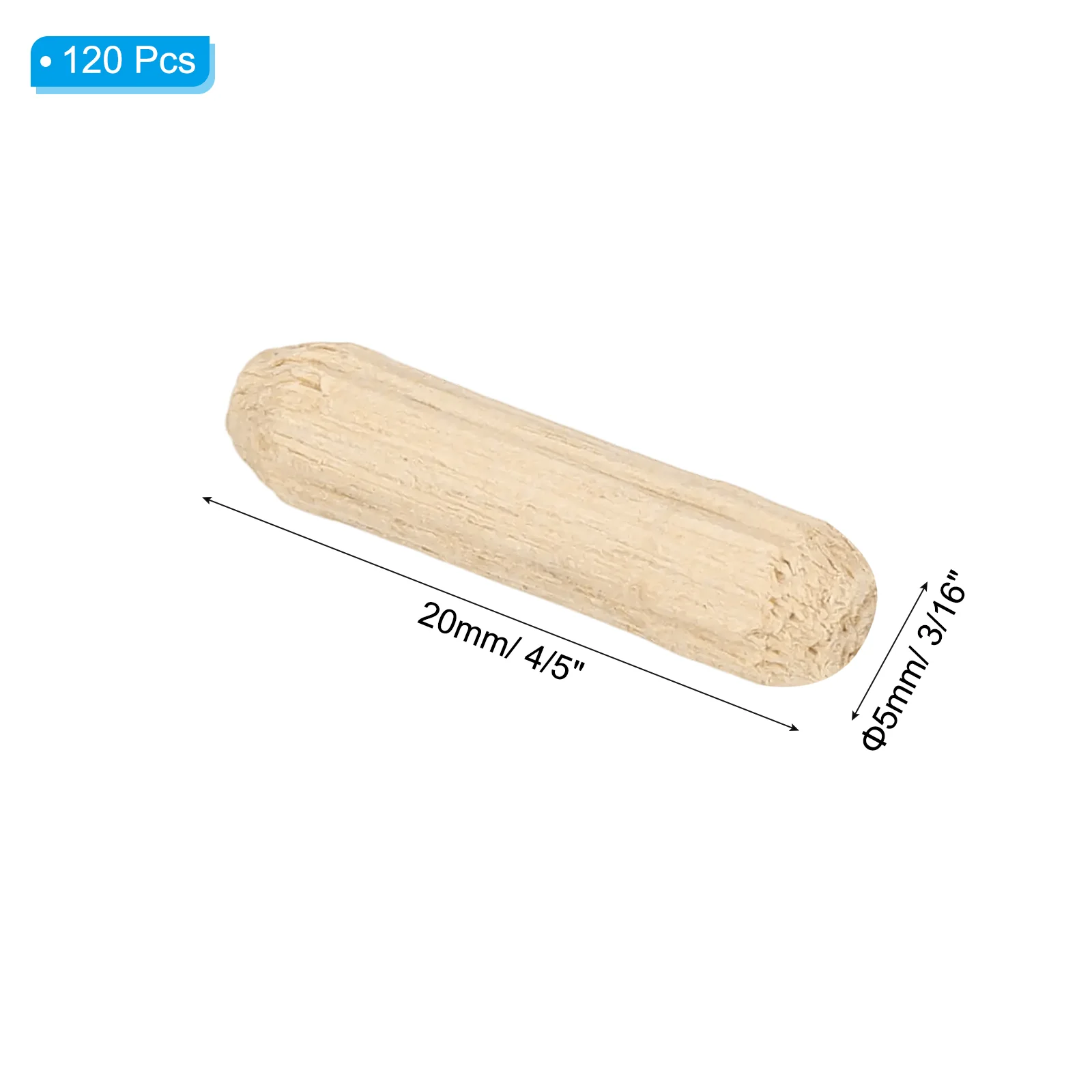 3/16" x 4/5"(5 x 20mm) Wood Dowel Pins, 120 Pack Fluted Wooden Dowel Pin Straight Groove Rods for Furniture Door Art Crafts Projects - Image 2