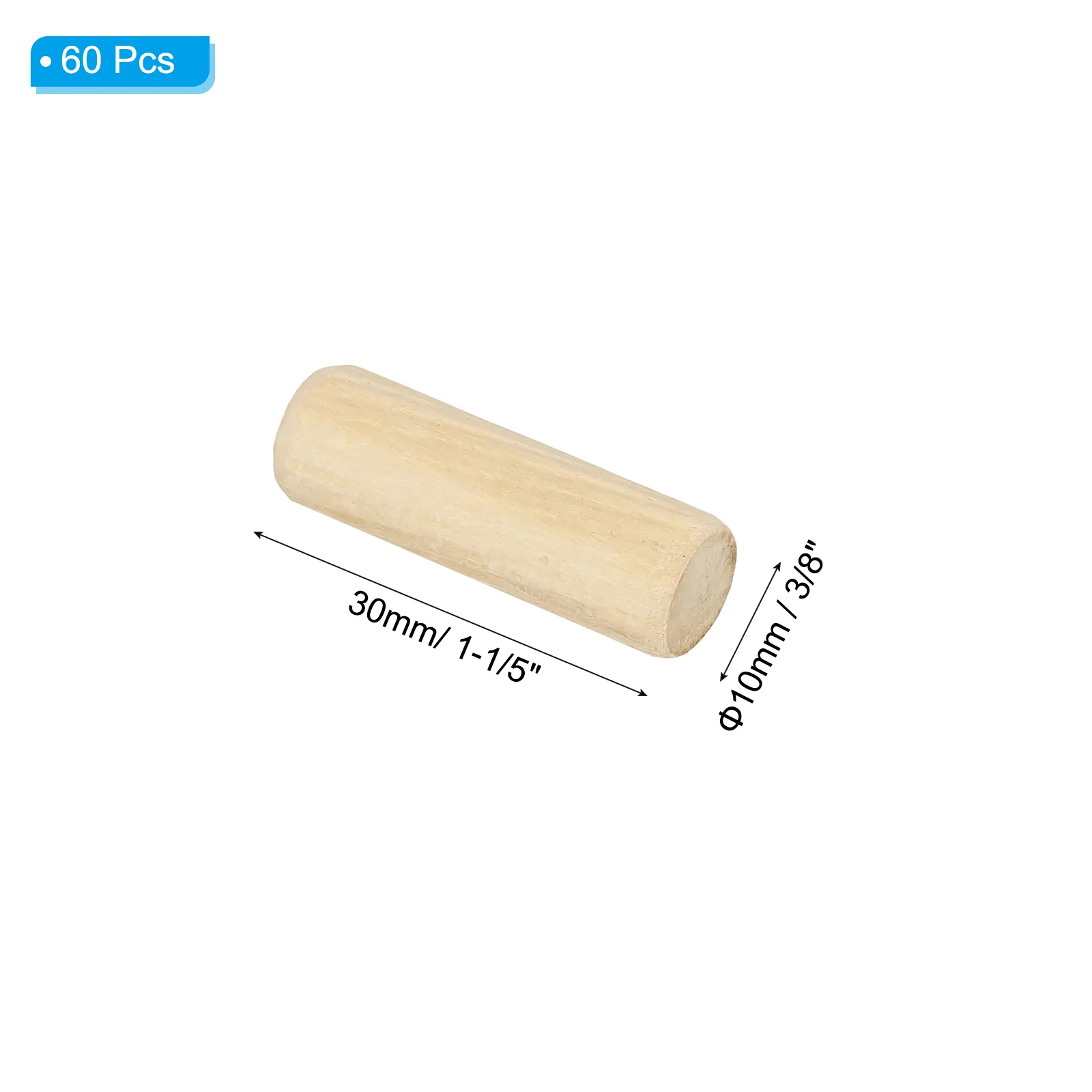 60pcs 10 x 30mm Wood Dowel Pins Fluted Wooden Dowel Pin Beveled Groove Rods - Image 2