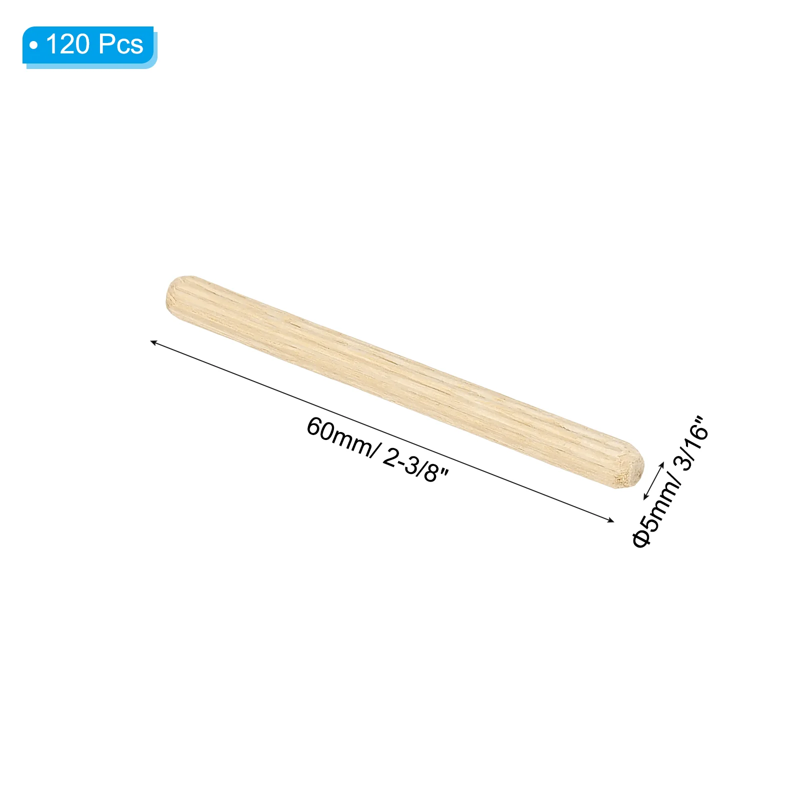 3/16" x 2-3/8"(5 x 60mm) Wood Dowel Pins, 120 Pack Fluted Wooden Dowel Pin Straight Groove Rods for Furniture Door Art Crafts Projects - Image 2