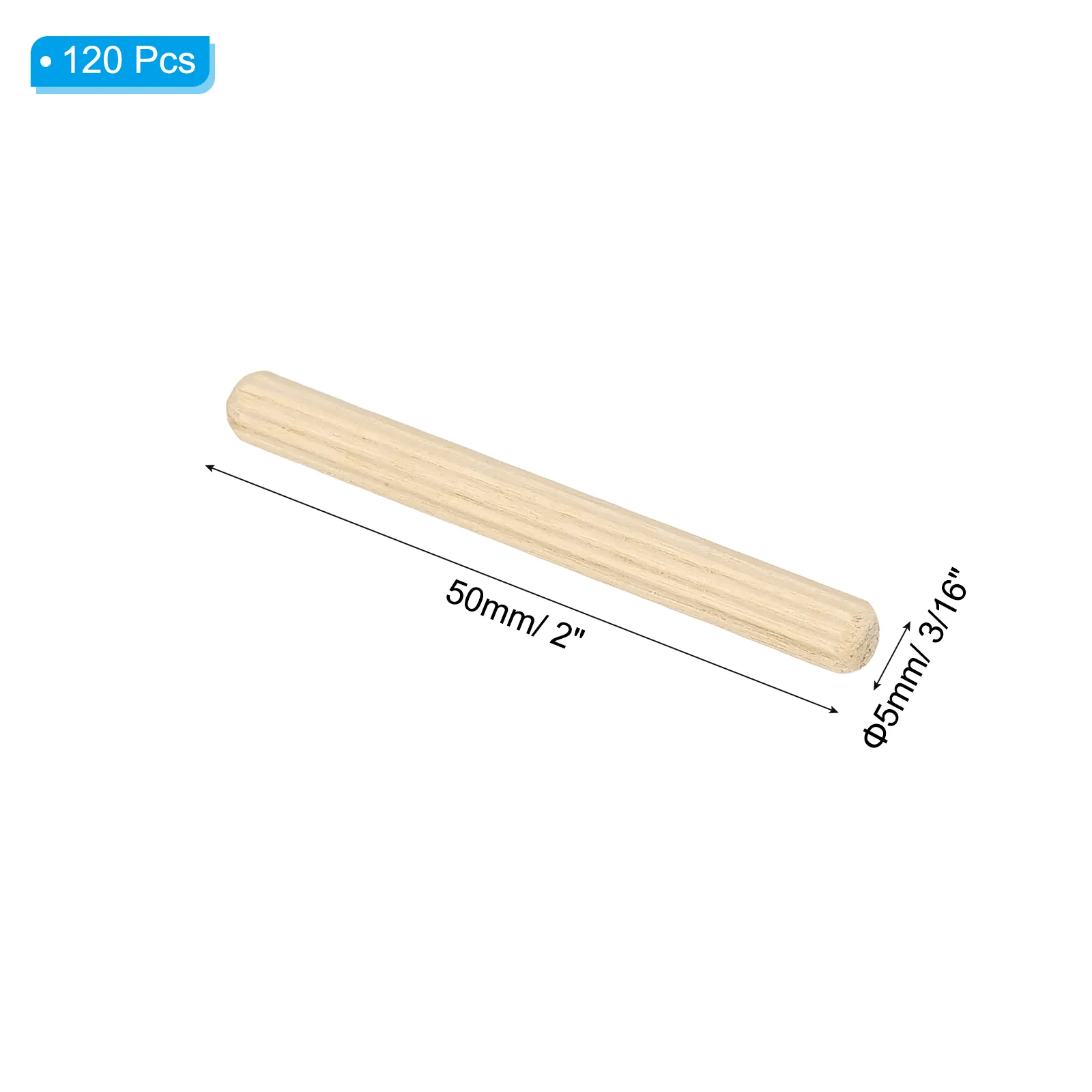 120pcs 5 x 50mm Wood Dowel Pins Fluted Wooden Dowel Pin Straight Groove Rods - Image 2