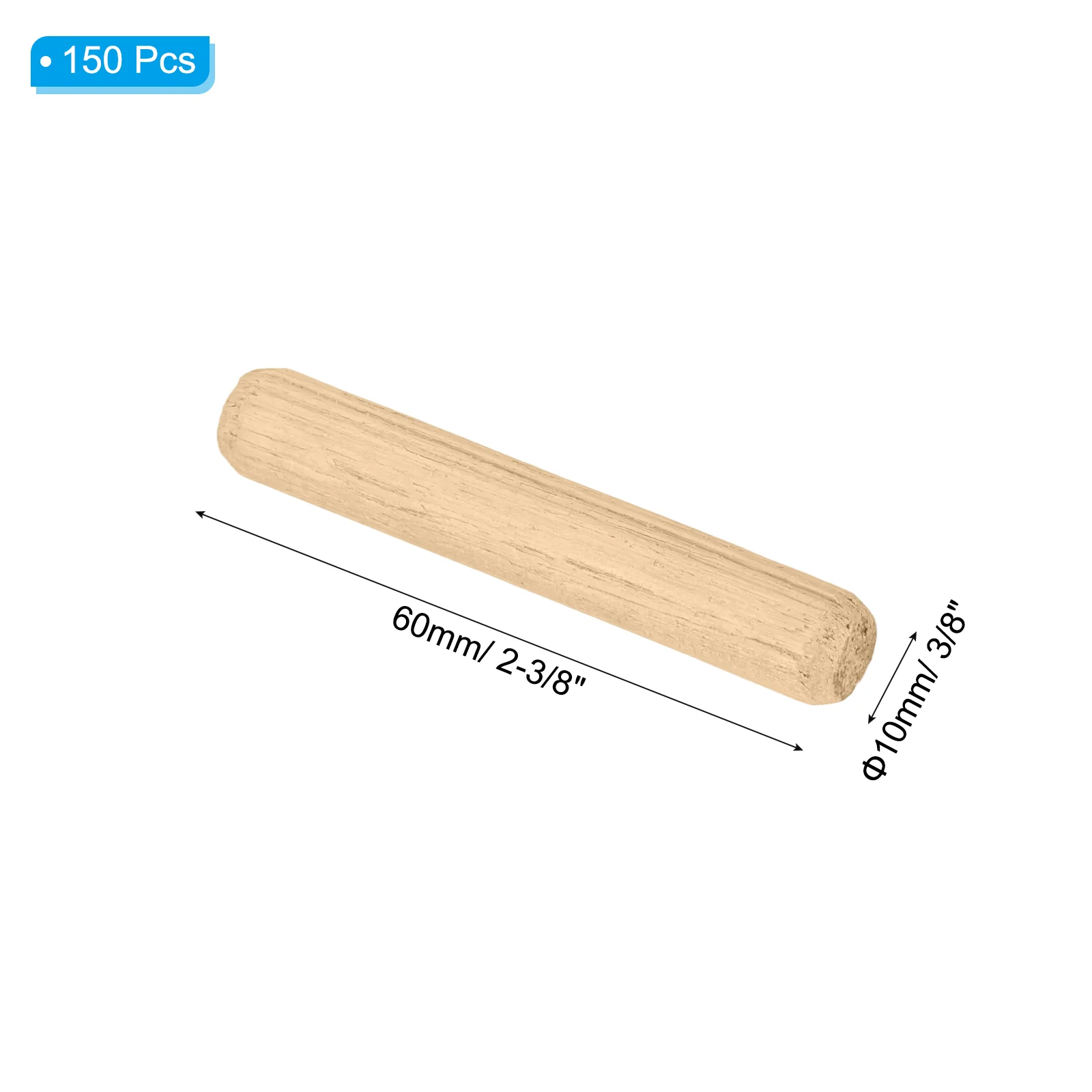 150pcs 10 x 60mm Wood Dowel Pins Fluted Wooden Dowel Pin Straight Groove Rods - Image 2