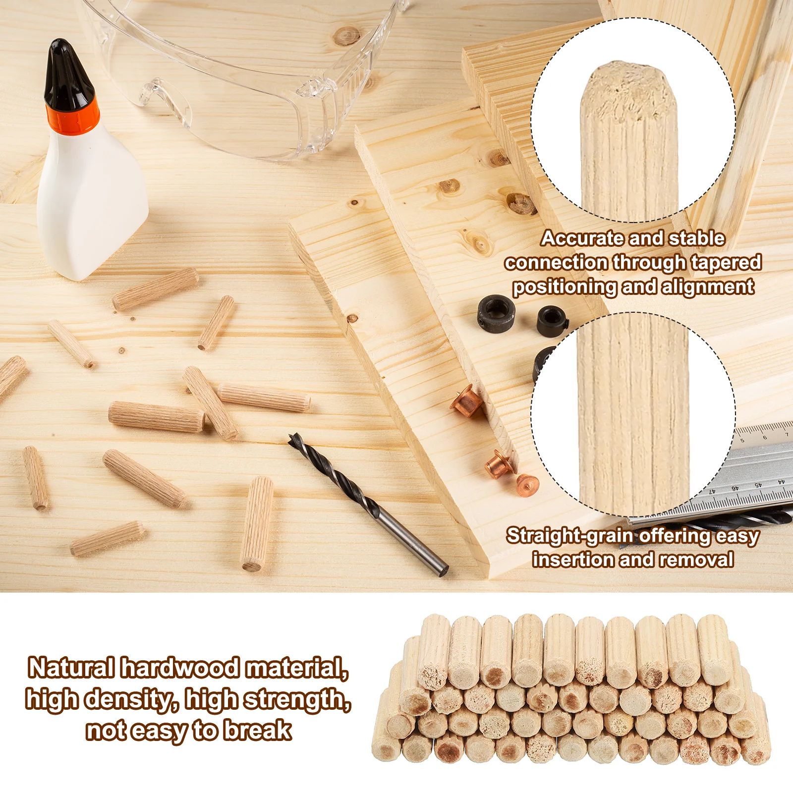 60pcs 6 x 35mm Wood Dowel Pins Fluted Wooden Dowel Pin Straight Groove Rods - Image 3